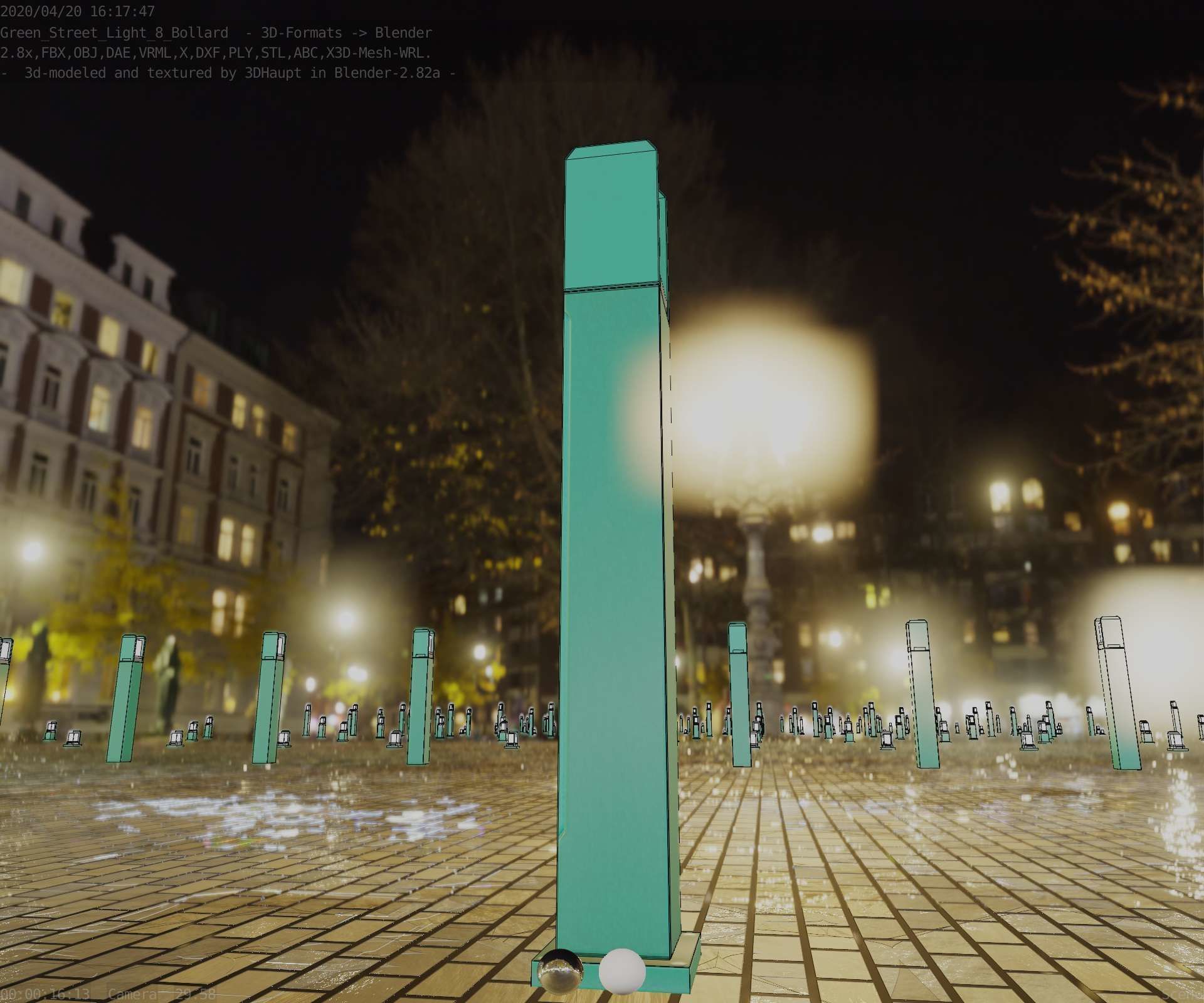 Street Light 8 Bollard 900mm Moss Green Version 1 Low-poly 3D model_97