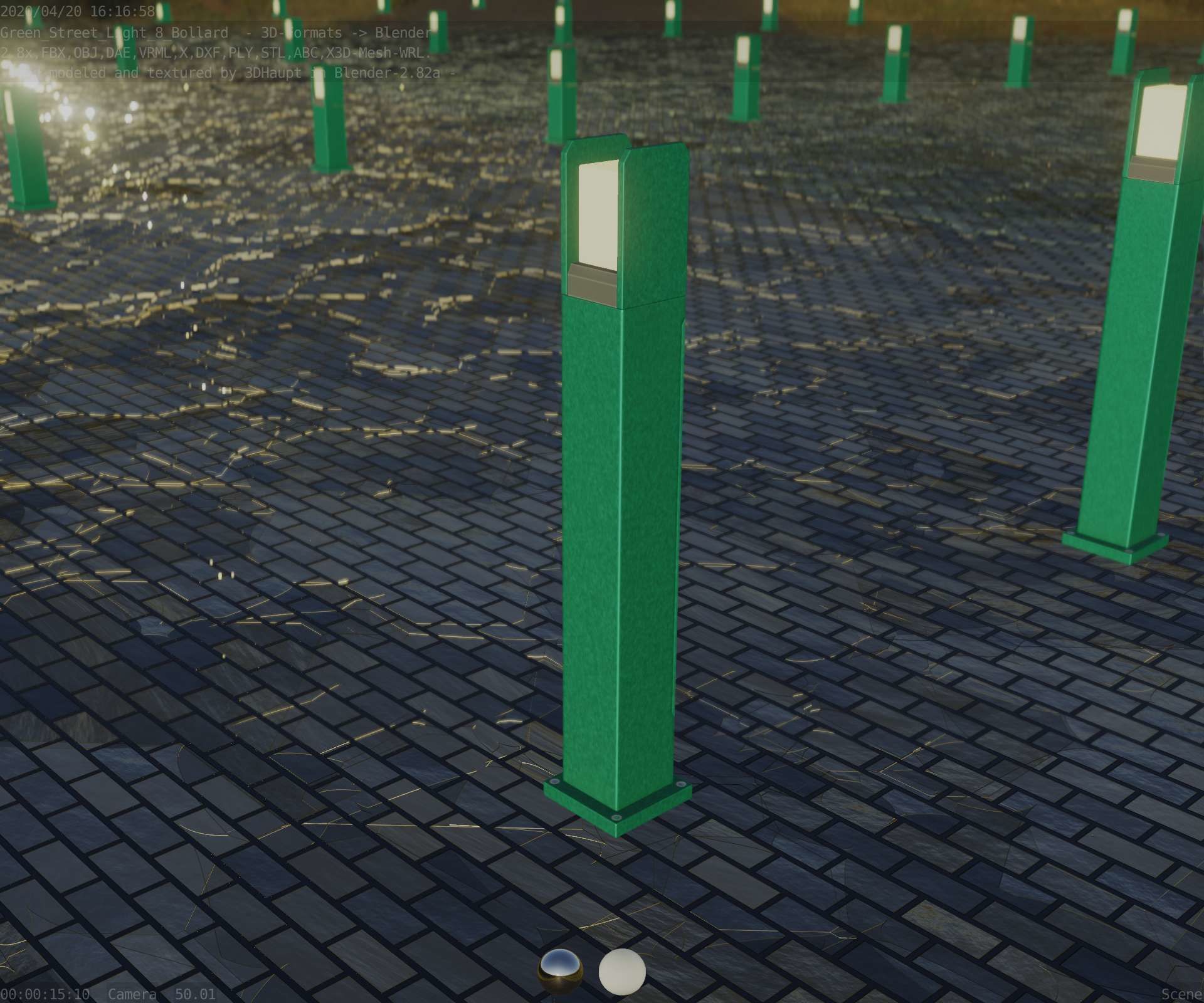 Street Light 8 Bollard 900mm Moss Green Version 1 Low-poly 3D model_70