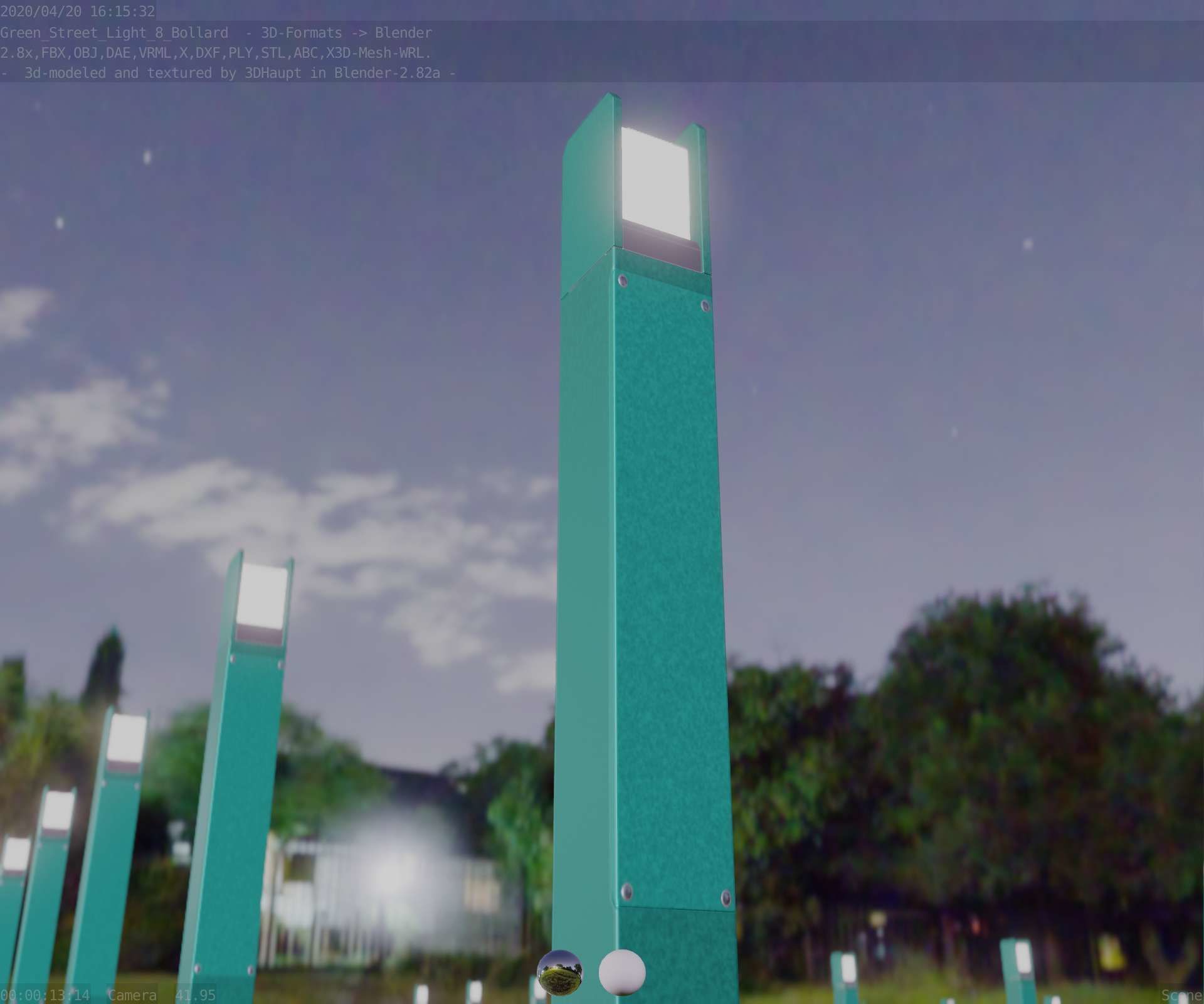 Street Light 8 Bollard 900mm Moss Green Version 1 Low-poly 3D model_26