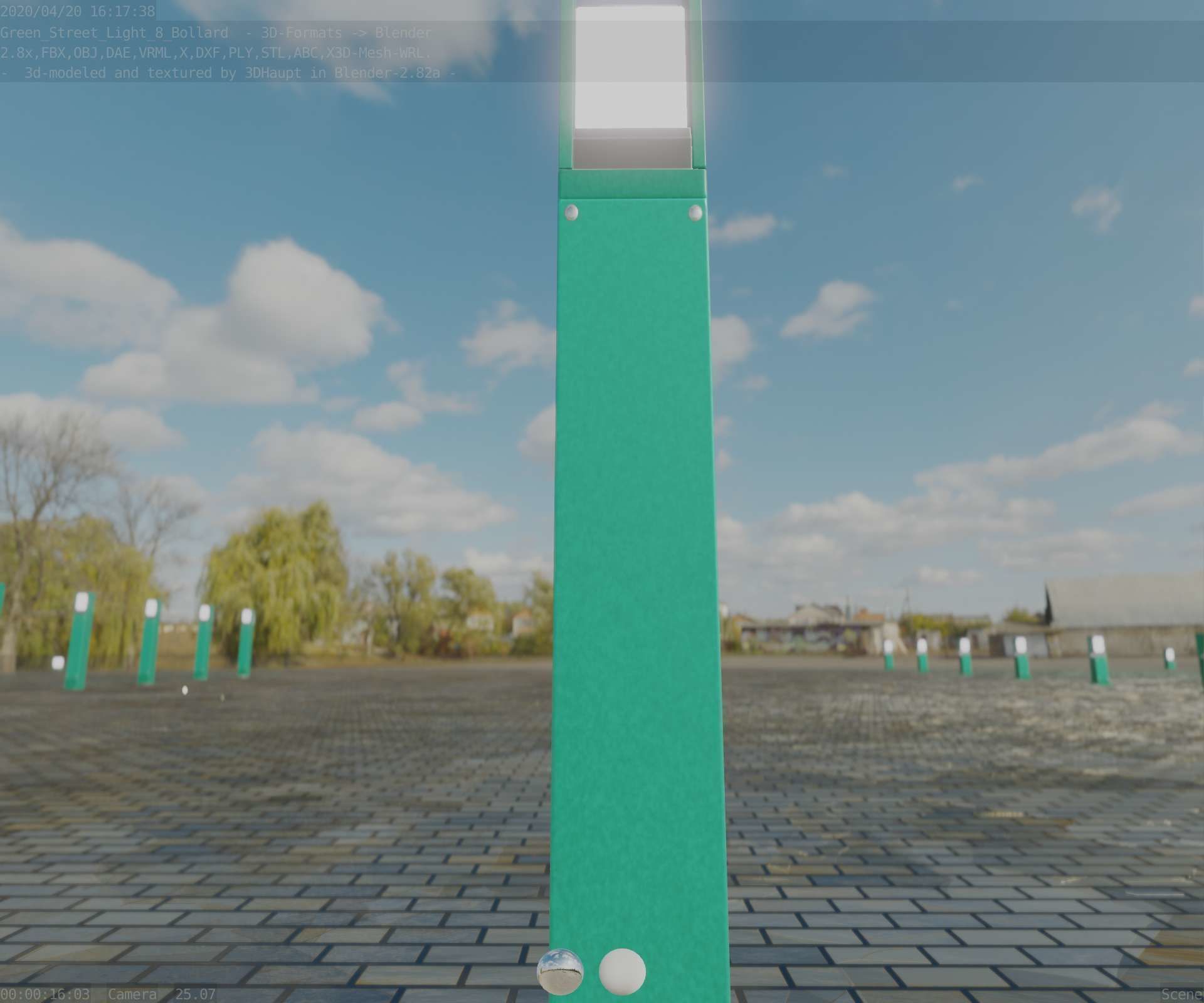 Street Light 8 Bollard 900mm Moss Green Version 1 Low-poly 3D model_87