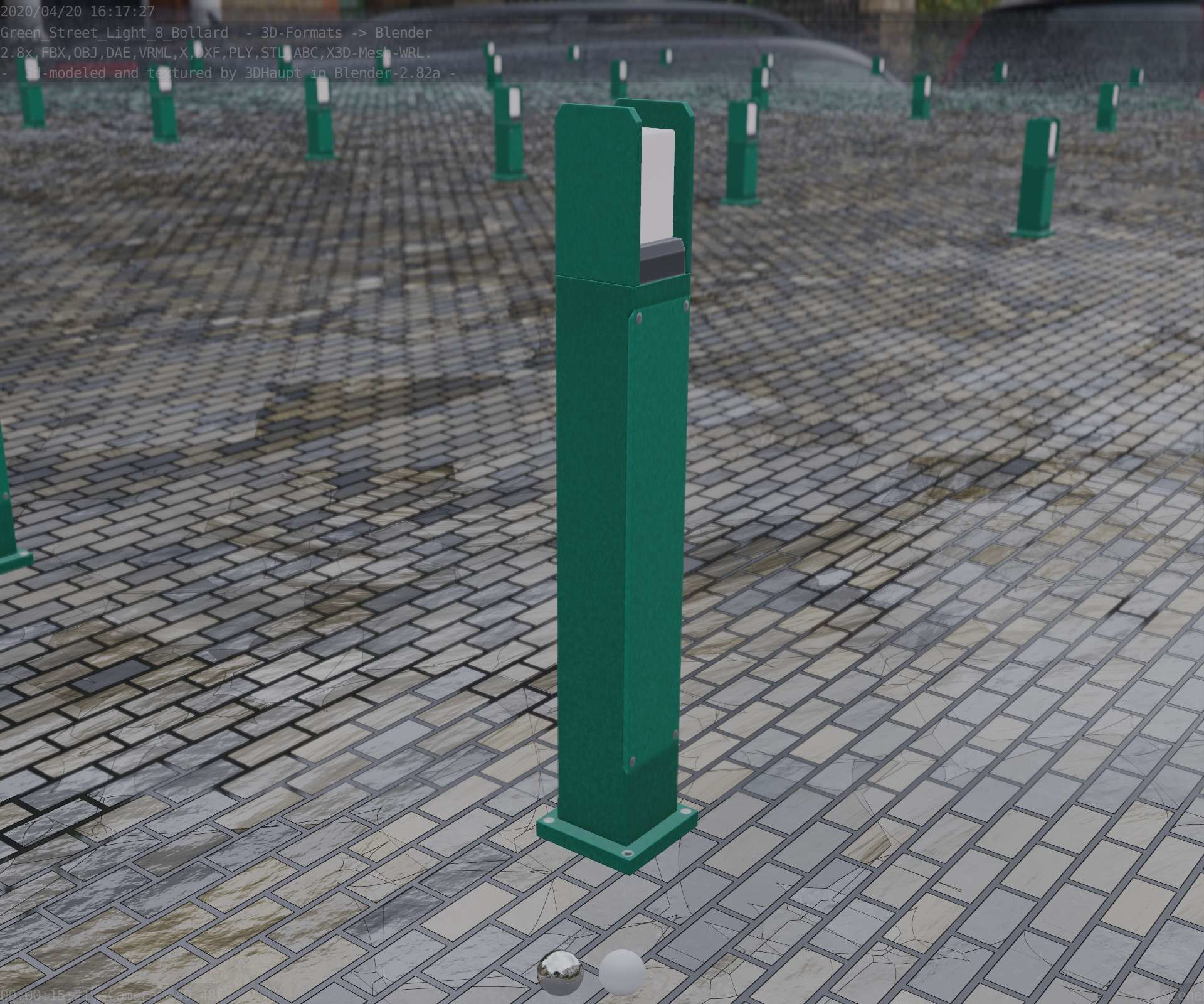 Street Light 8 Bollard 900mm Moss Green Version 1 Low-poly 3D model_81