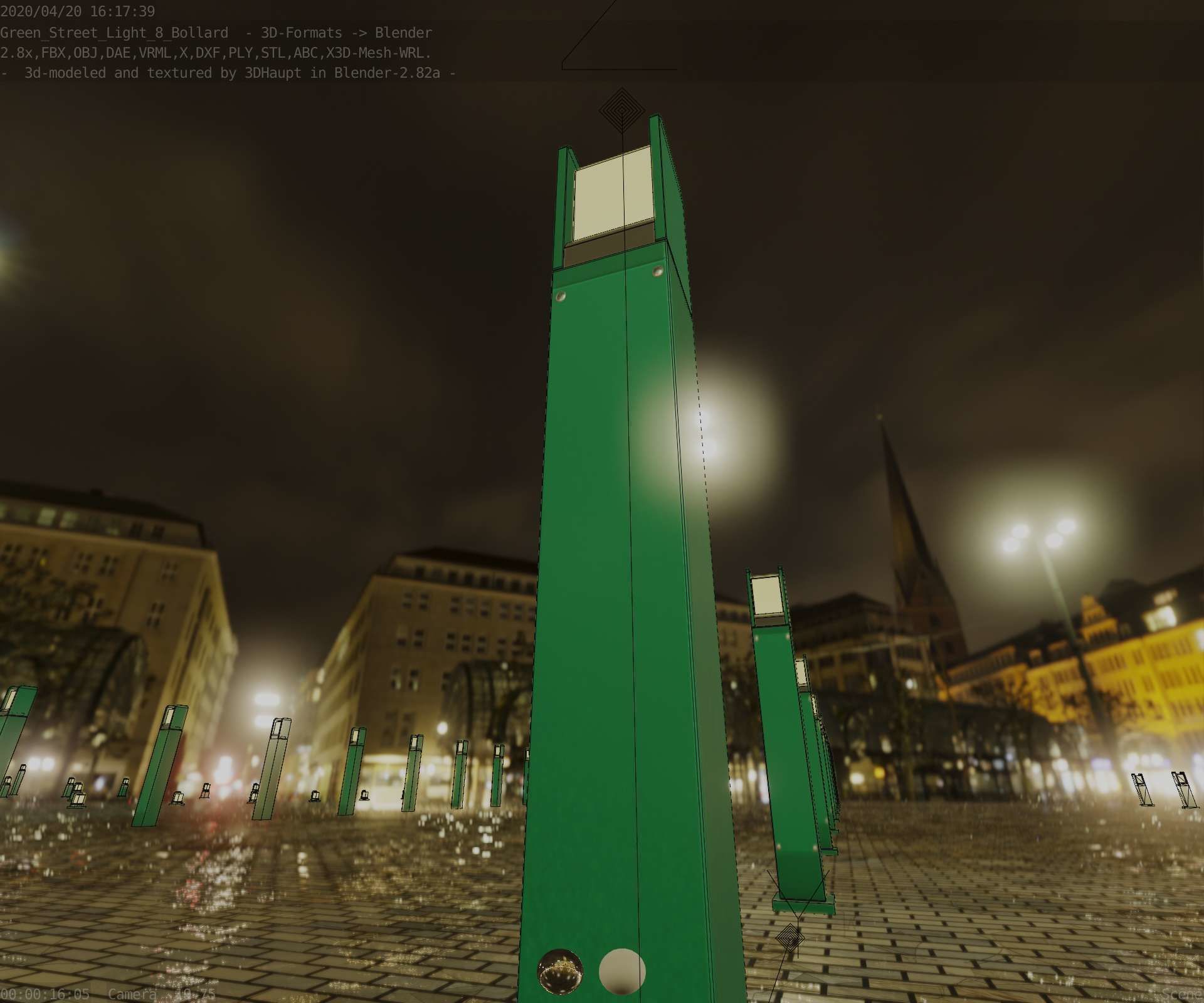 Street Light 8 Bollard 900mm Moss Green Version 1 Low-poly 3D model_89
