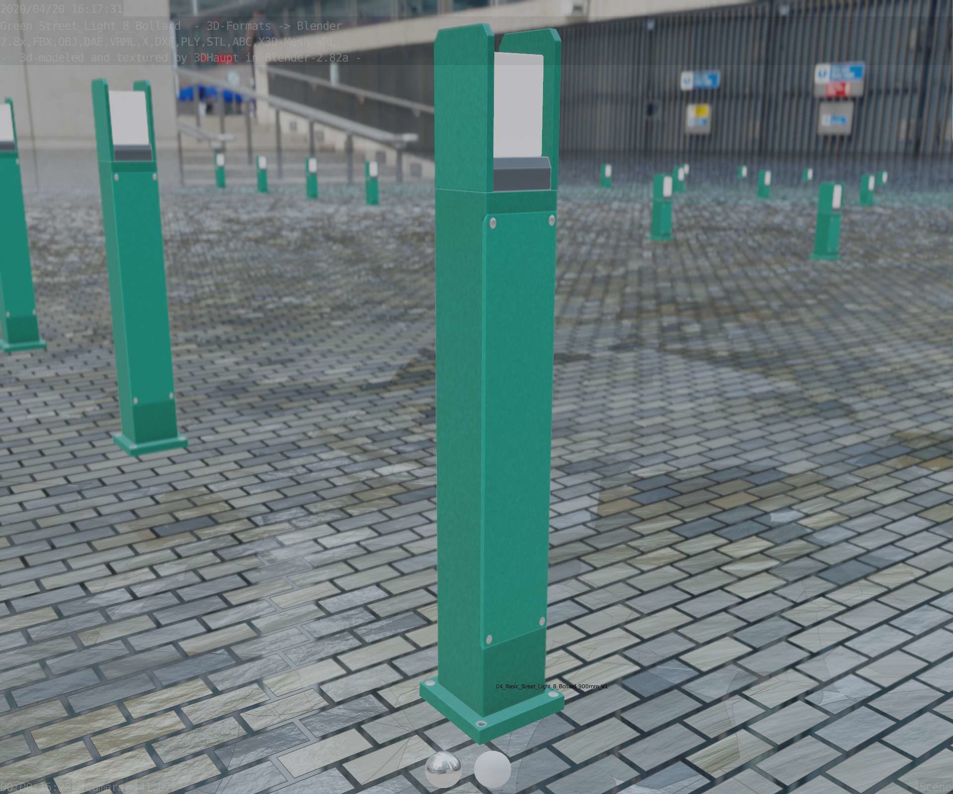 Street Light 8 Bollard 900mm Moss Green Version 1 Low-poly 3D model_83