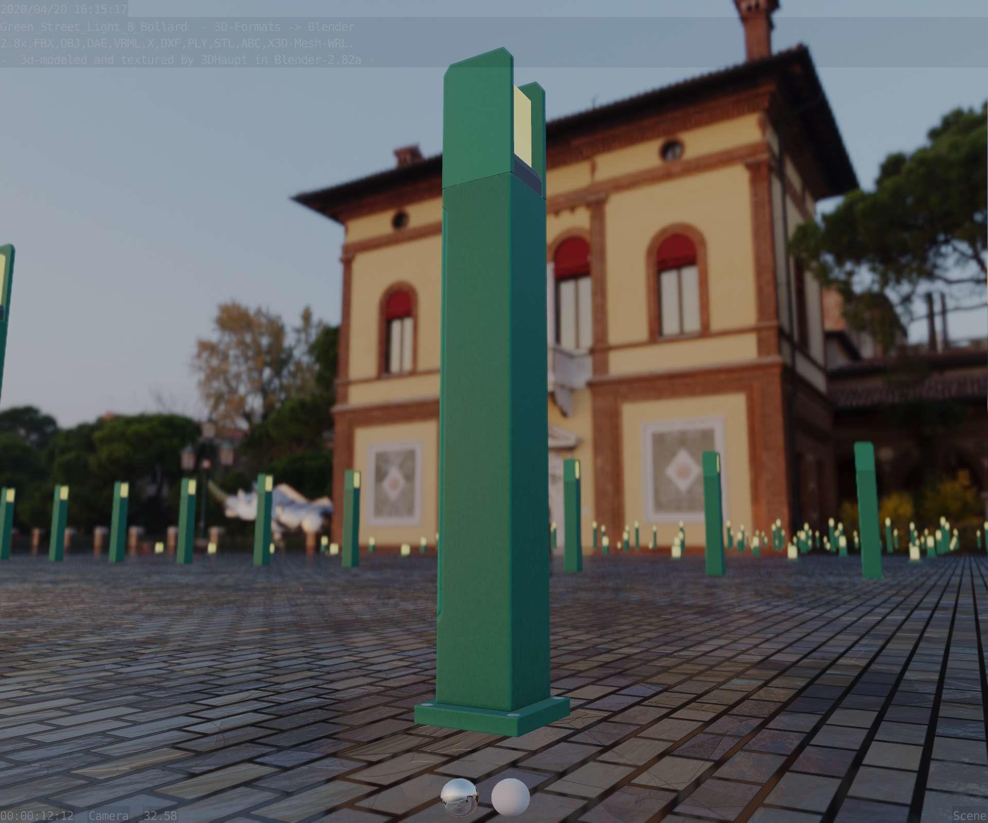 Street Light 8 Bollard 900mm Moss Green Version 1 Low-poly 3D model_4