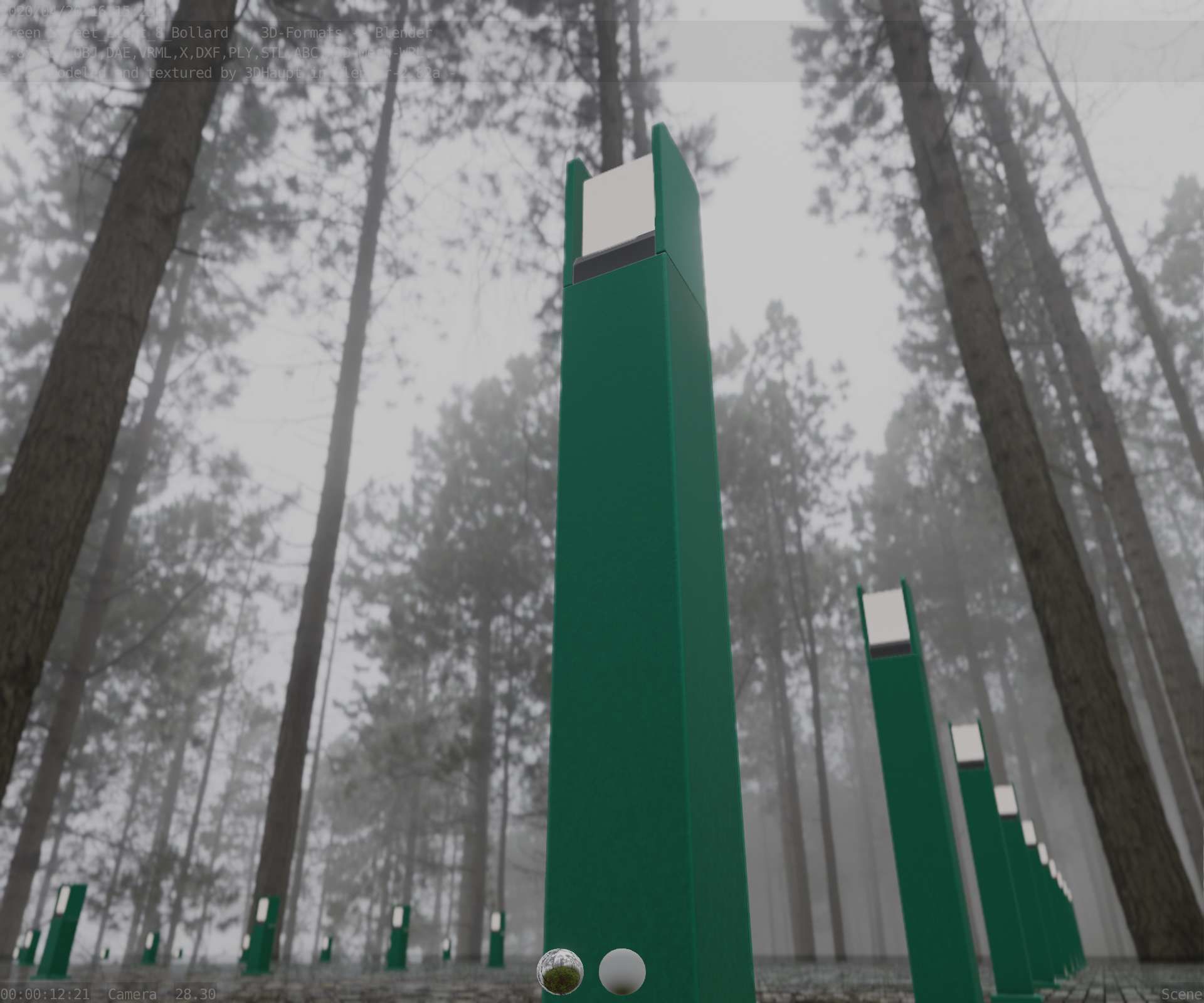 Street Light 8 Bollard 900mm Moss Green Version 1 Low-poly 3D model_3