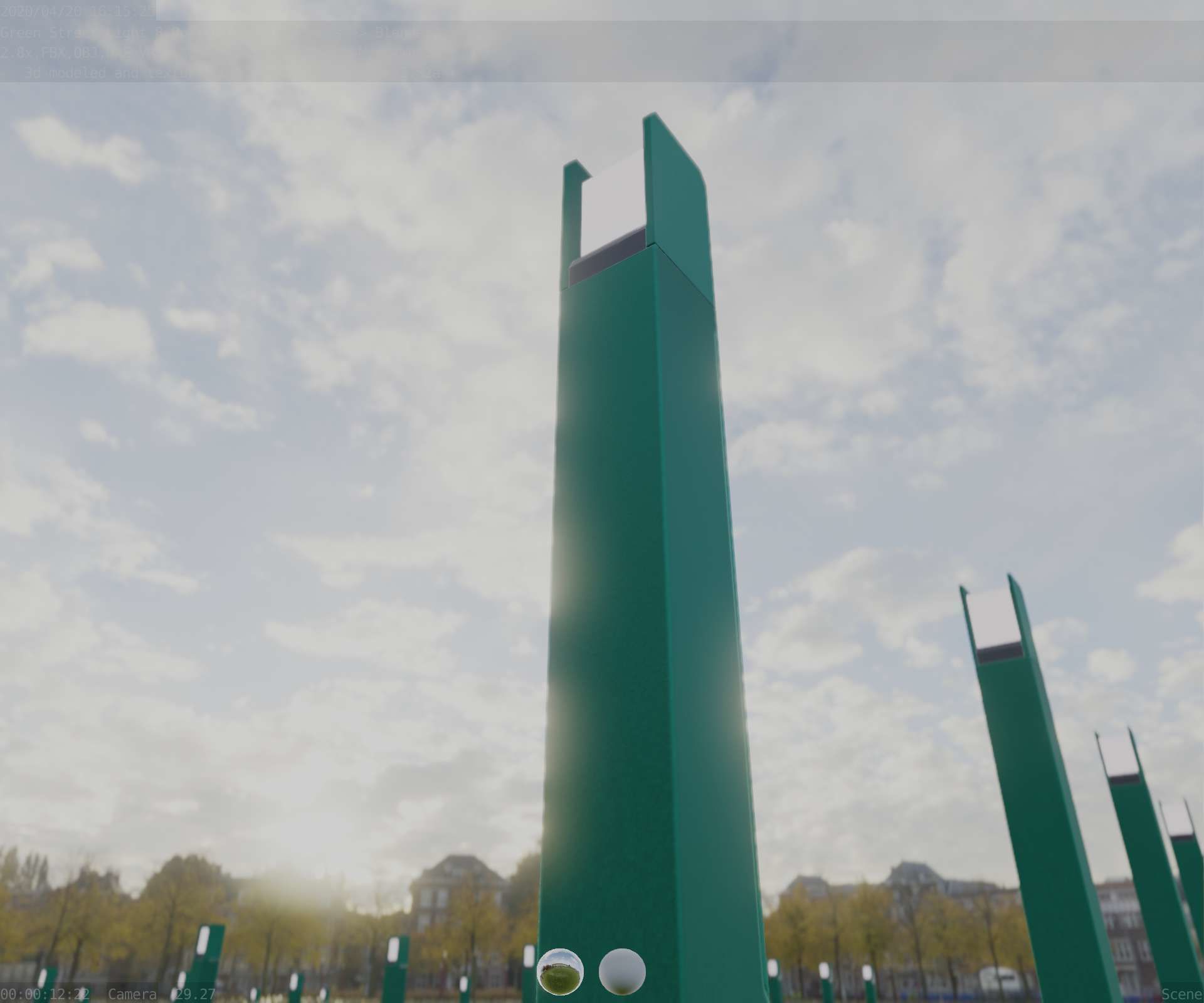Street Light 8 Bollard 900mm Moss Green Version 1 Low-poly 3D model_11