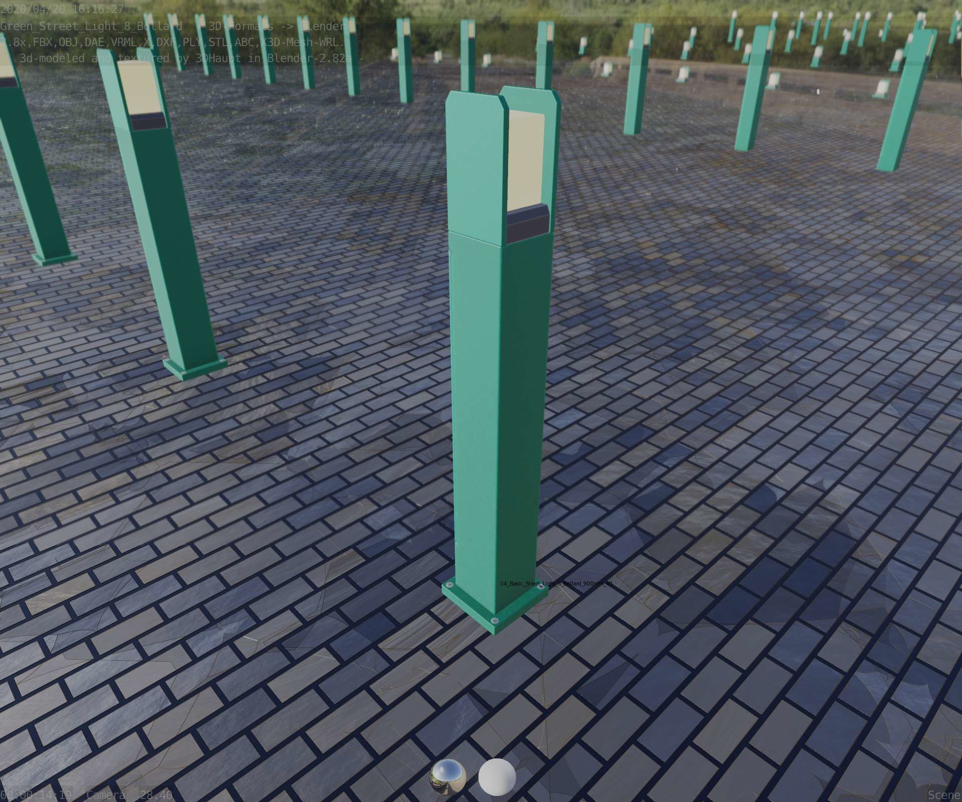 Street Light 8 Bollard 900mm Moss Green Version 1 Low-poly 3D model_55