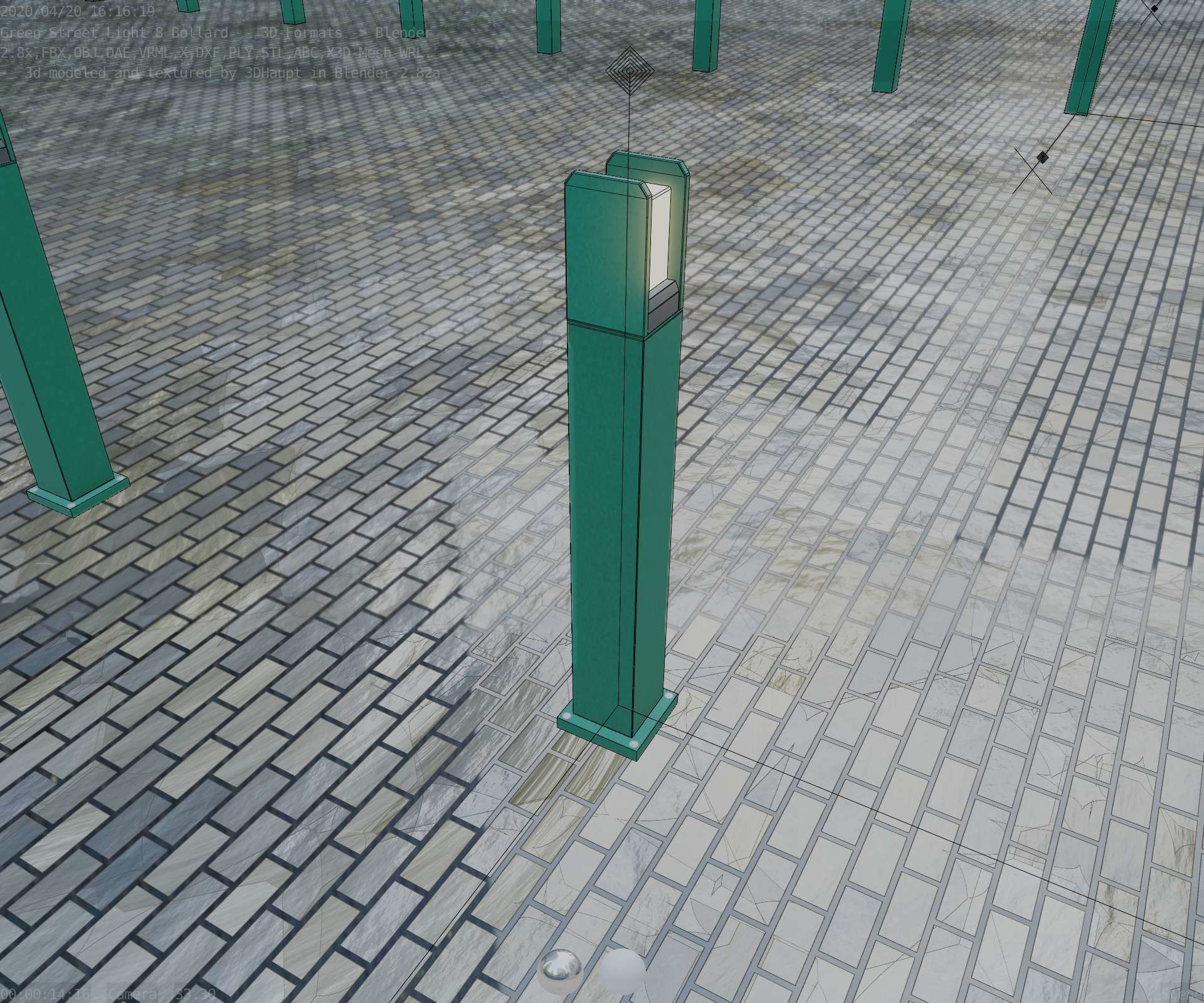 Street Light 8 Bollard 900mm Moss Green Version 1 Low-poly 3D model_52