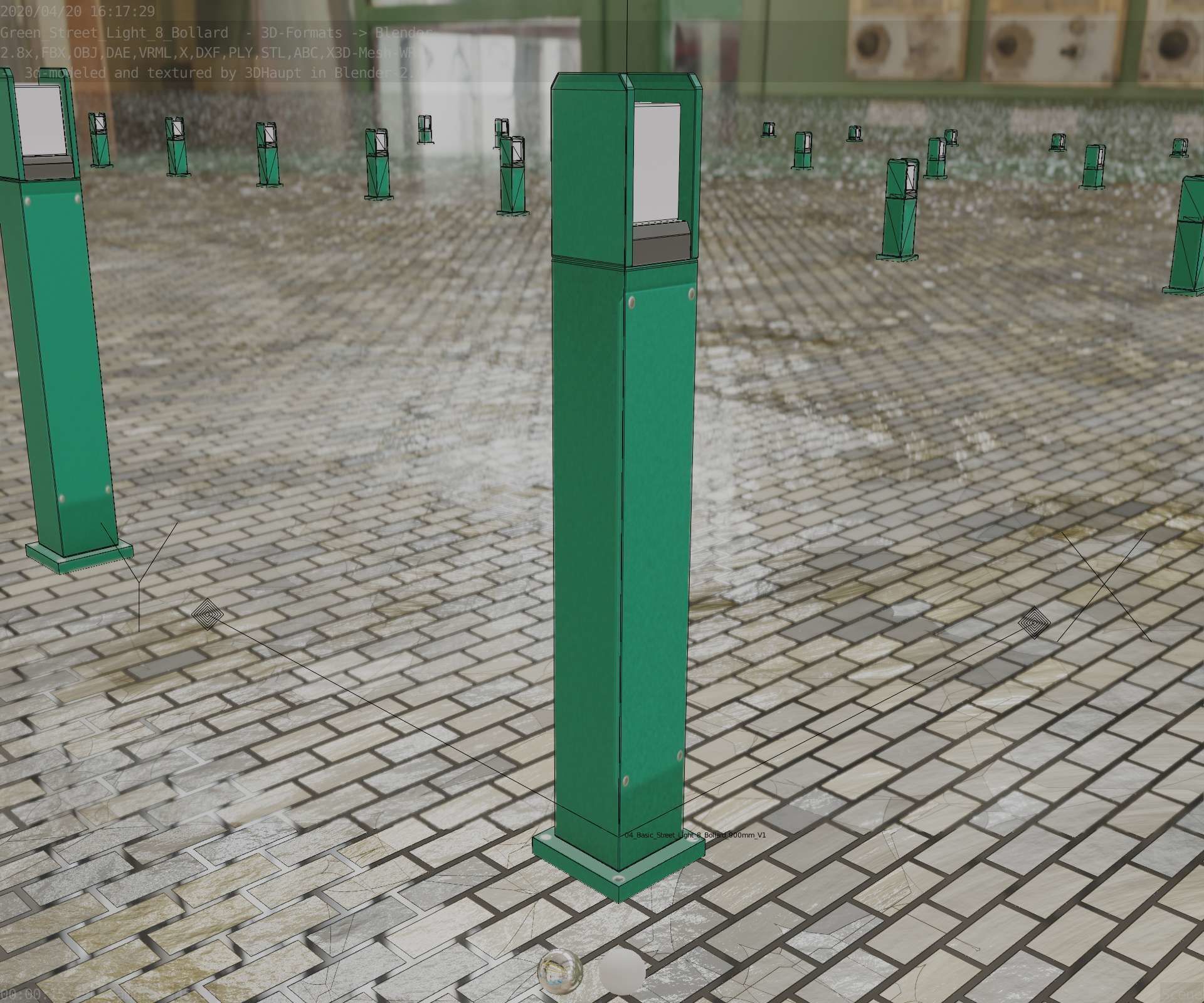 Street Light 8 Bollard 900mm Moss Green Version 1 Low-poly 3D model_82
