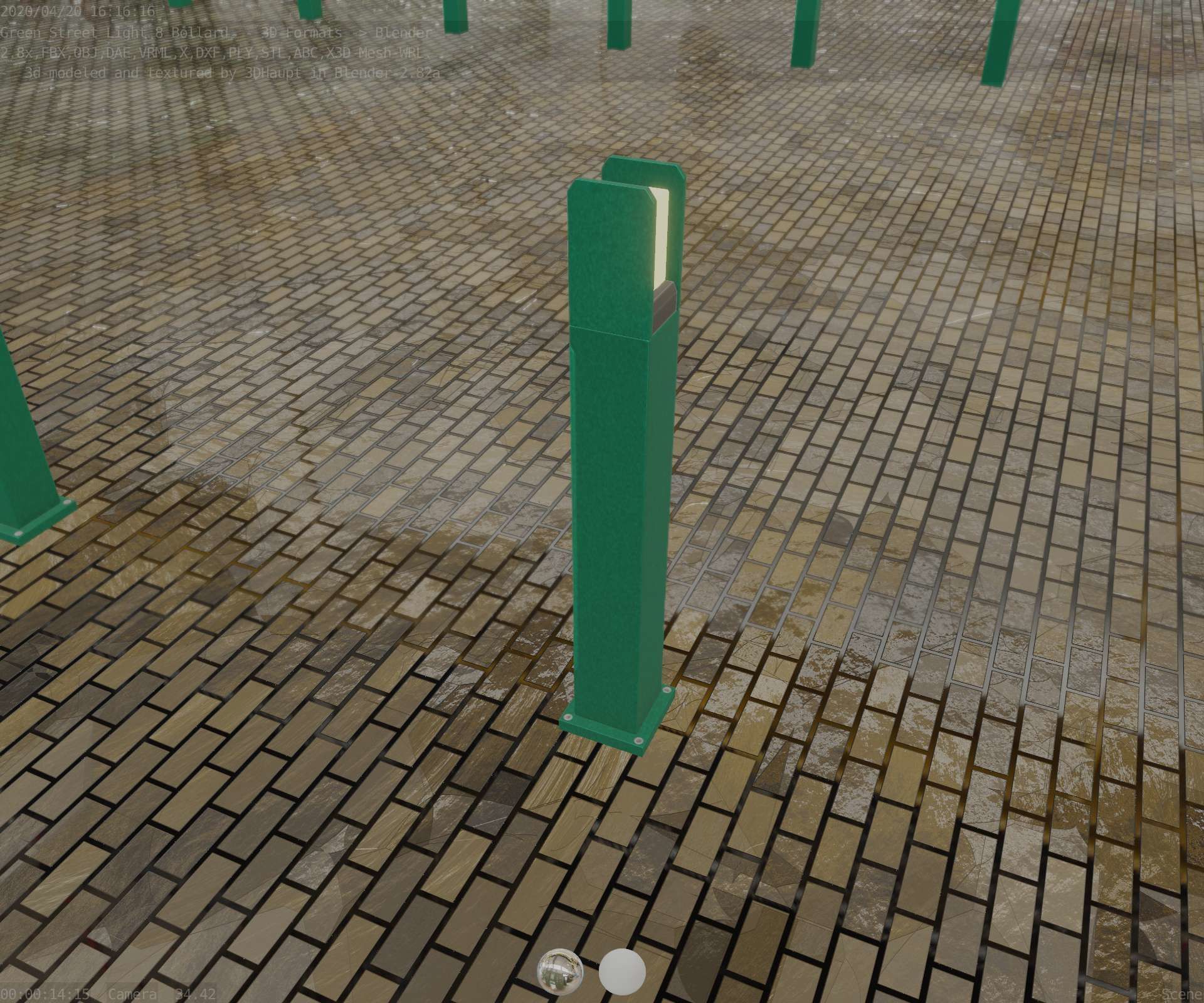 Street Light 8 Bollard 900mm Moss Green Version 1 Low-poly 3D model_51