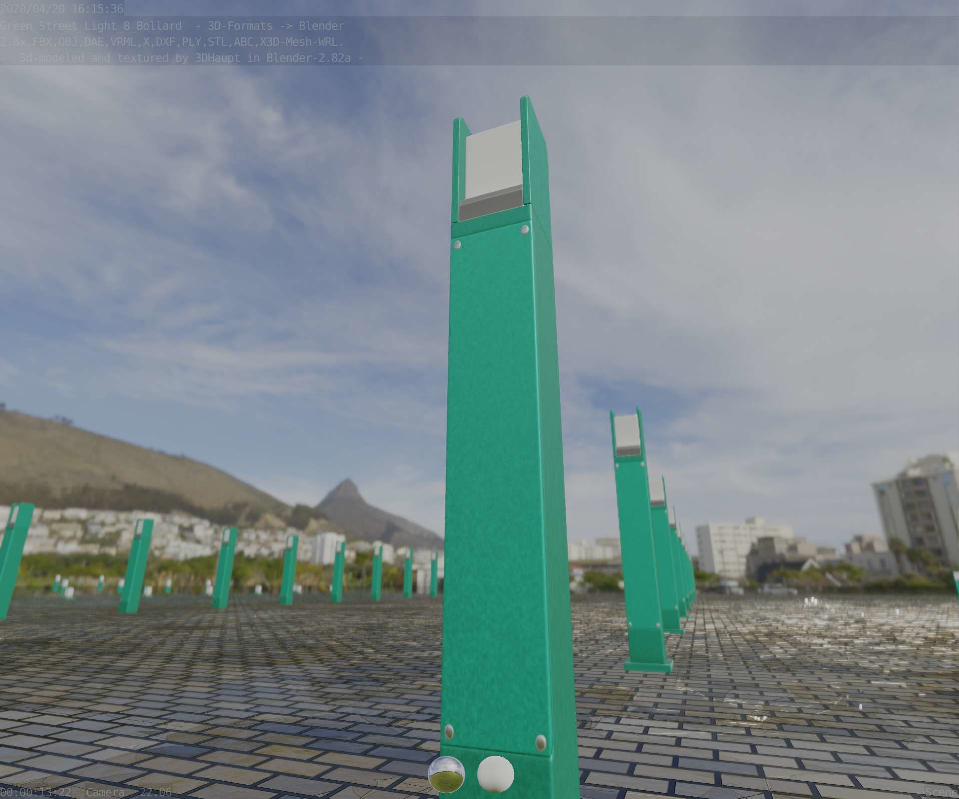 Street Light 8 Bollard 900mm Moss Green Version 1 Low-poly 3D model_34