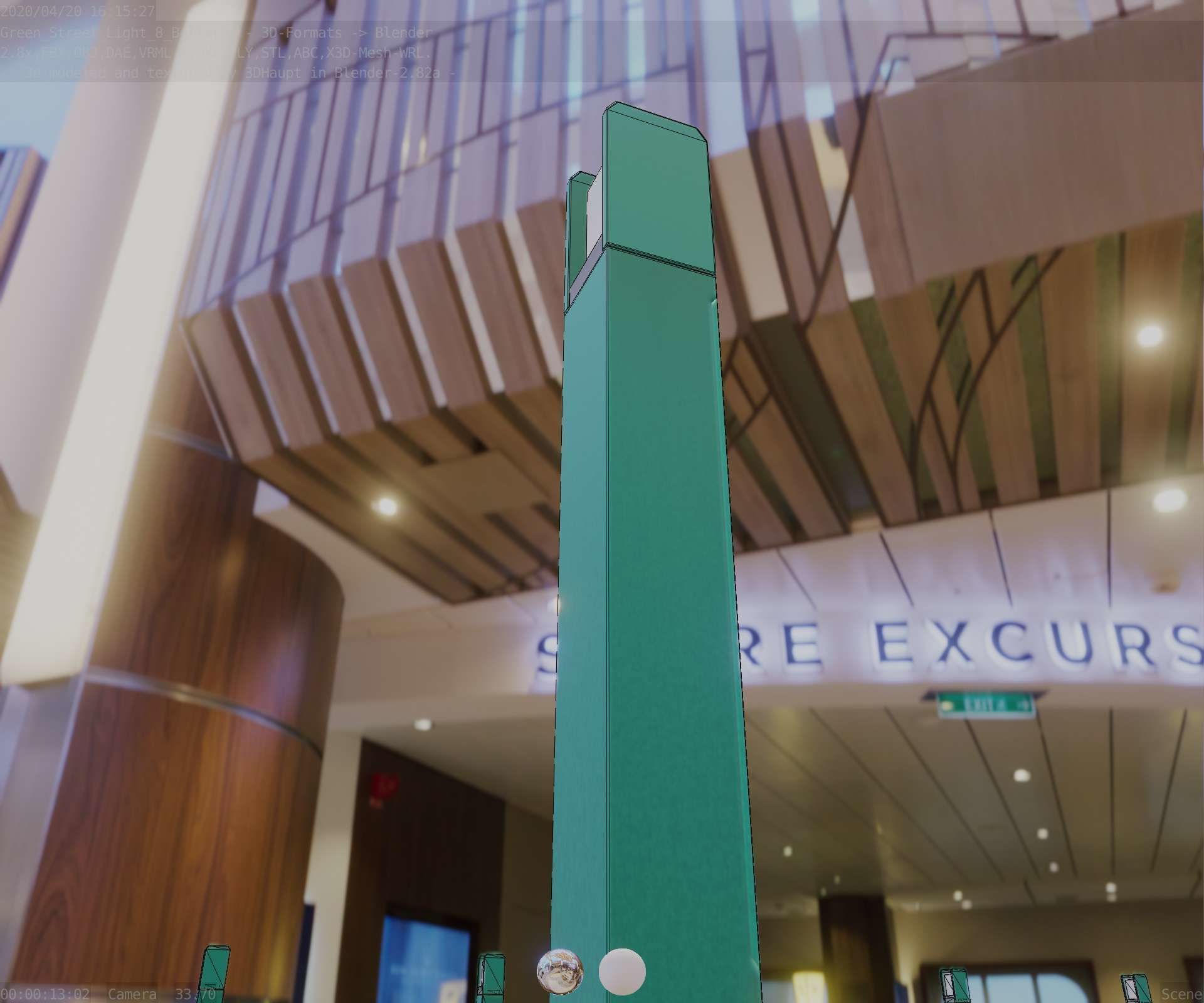 Street Light 8 Bollard 900mm Moss Green Version 1 Low-poly 3D model_15