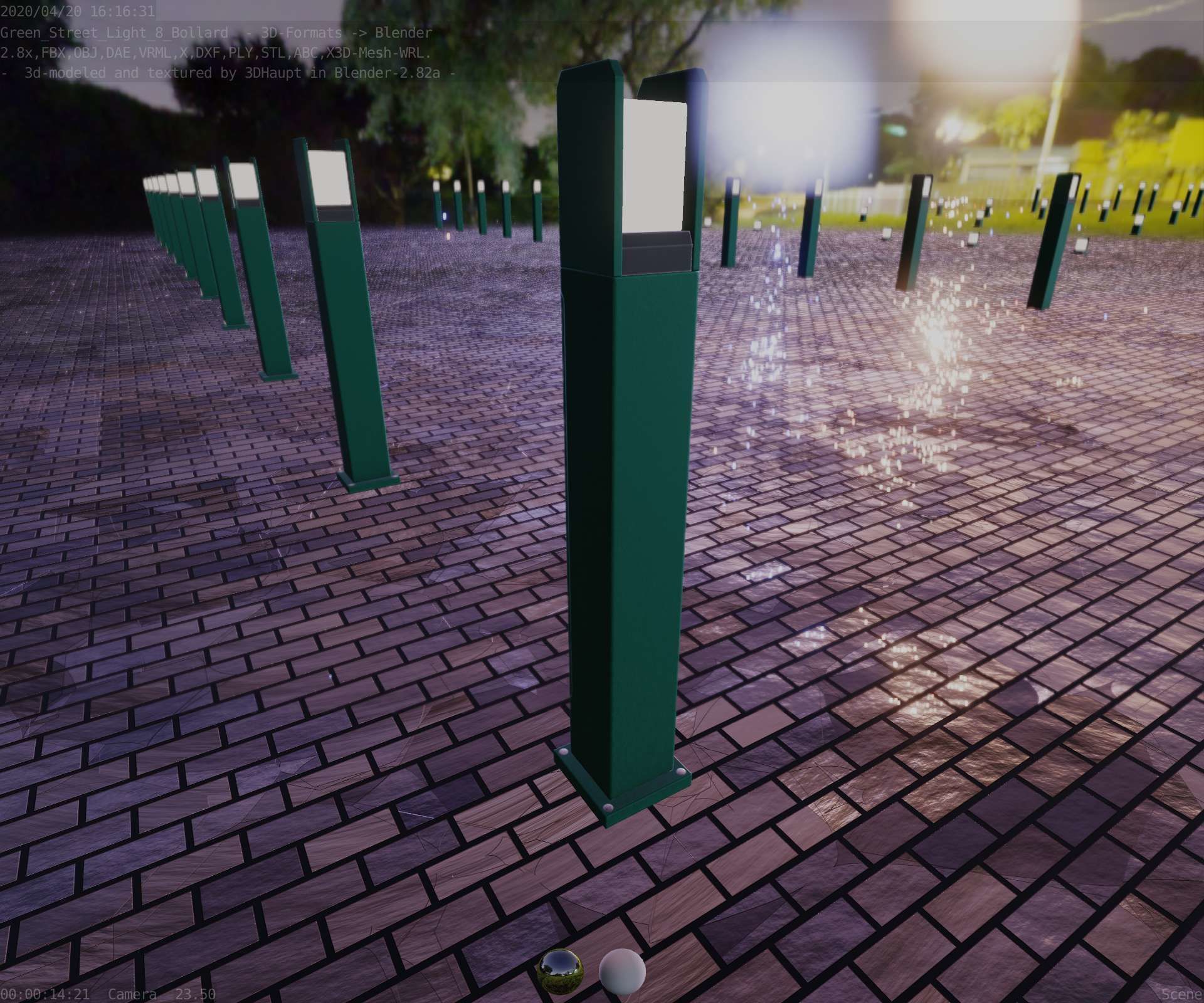 Street Light 8 Bollard 900mm Moss Green Version 1 Low-poly 3D model_57