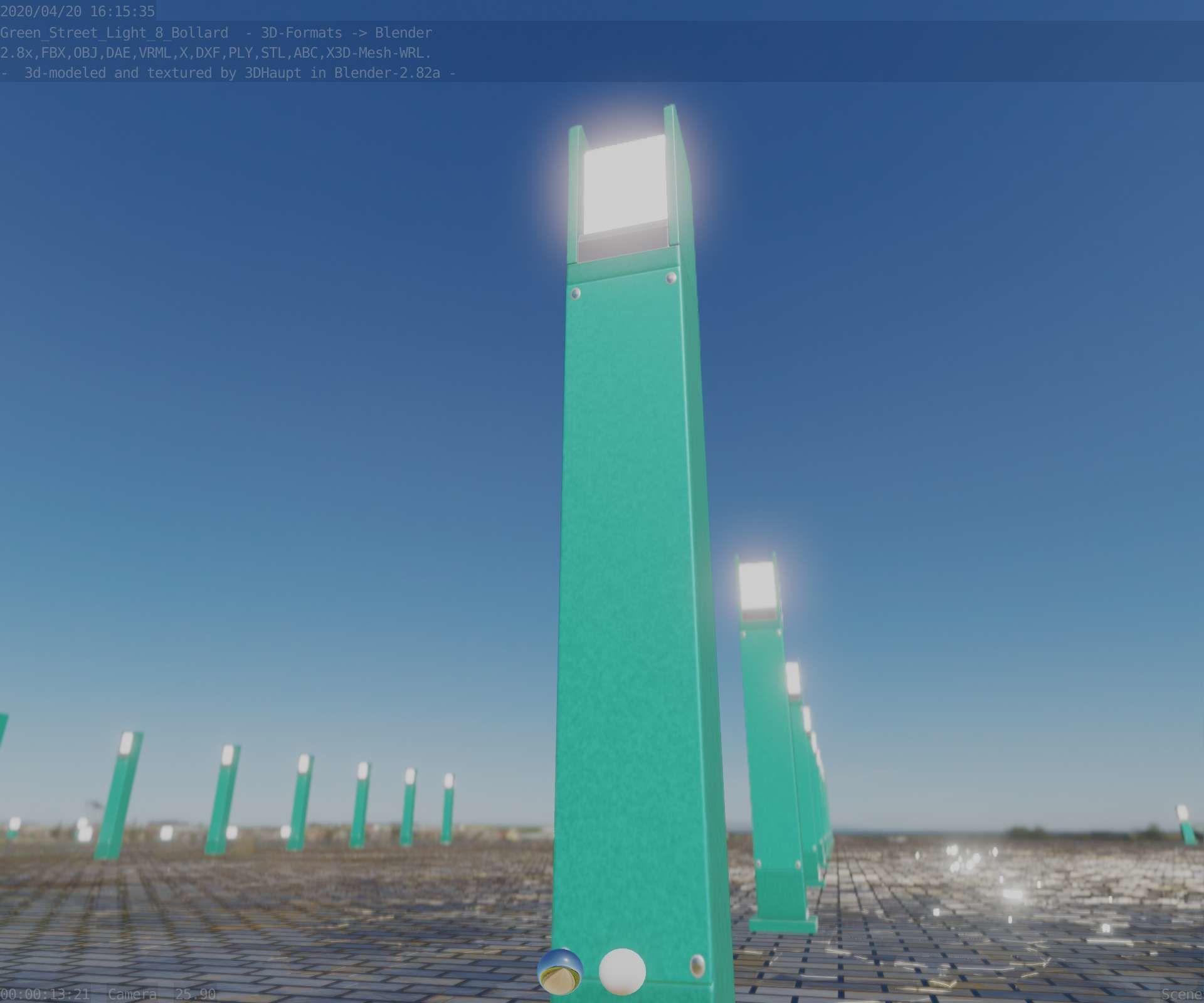 Street Light 8 Bollard 900mm Moss Green Version 1 Low-poly 3D model_33