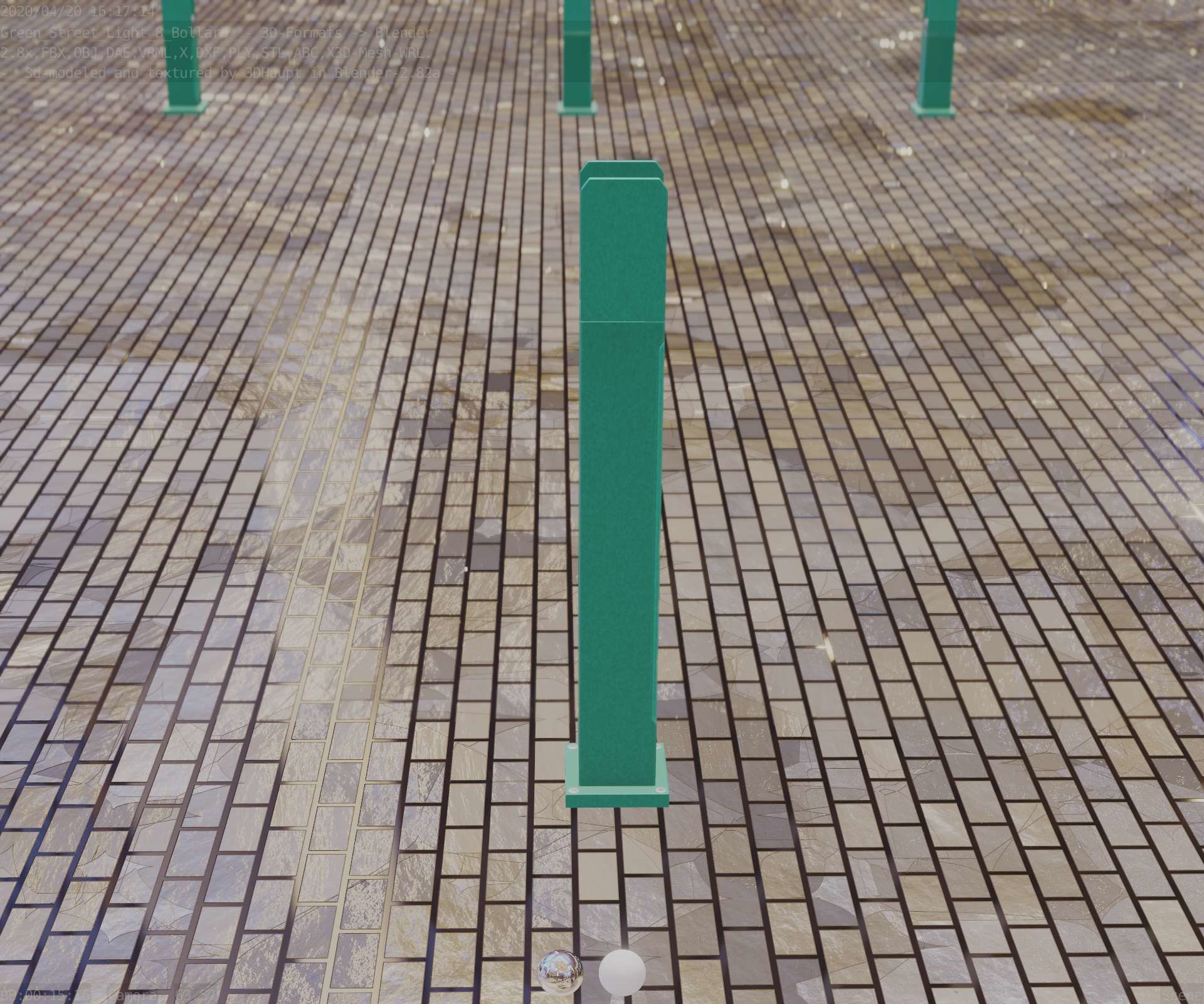 Street Light 8 Bollard 900mm Moss Green Version 1 Low-poly 3D model_76