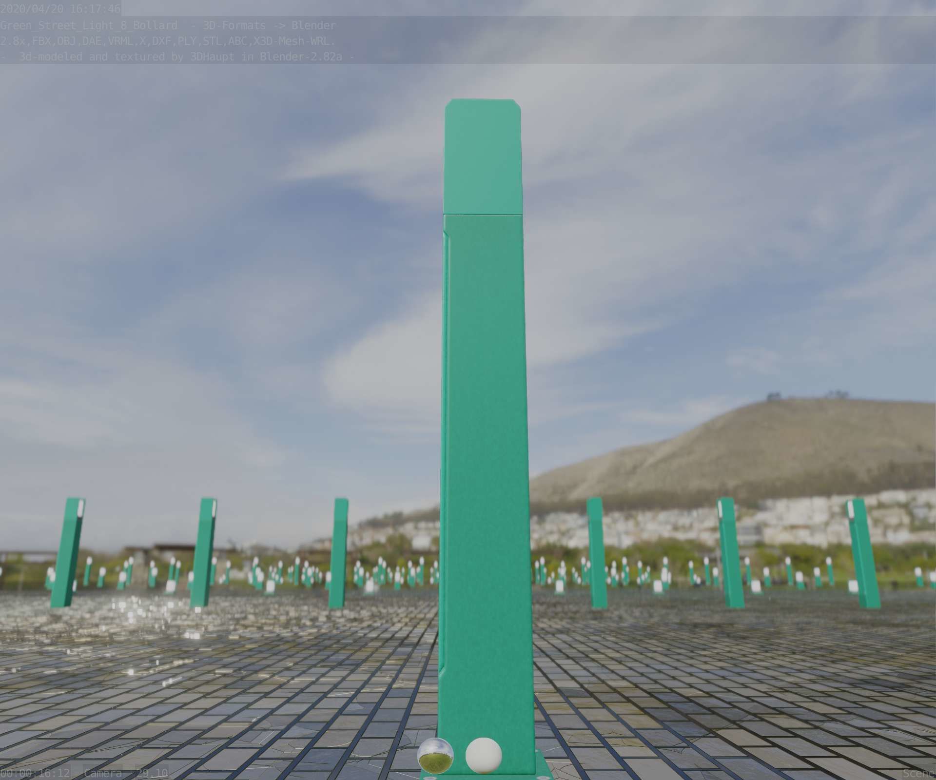 Street Light 8 Bollard 900mm Moss Green Version 1 Low-poly 3D model_96