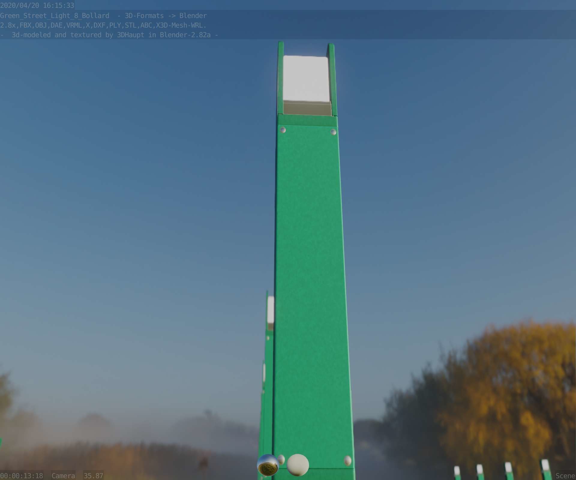 Street Light 8 Bollard 900mm Moss Green Version 1 Low-poly 3D model_30