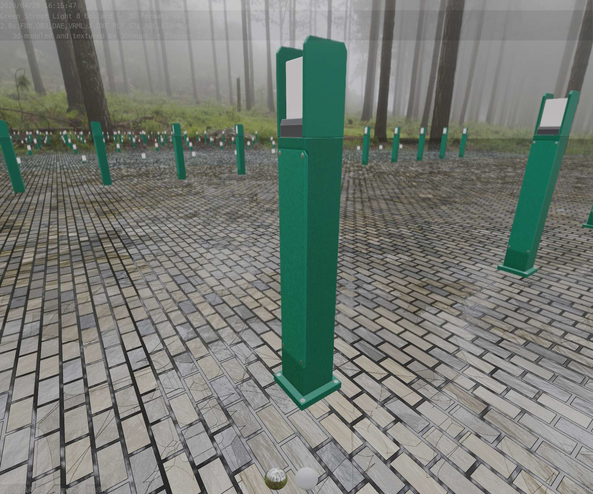 Street Light 8 Bollard 900mm Moss Green Version 1 Low-poly 3D model_40
