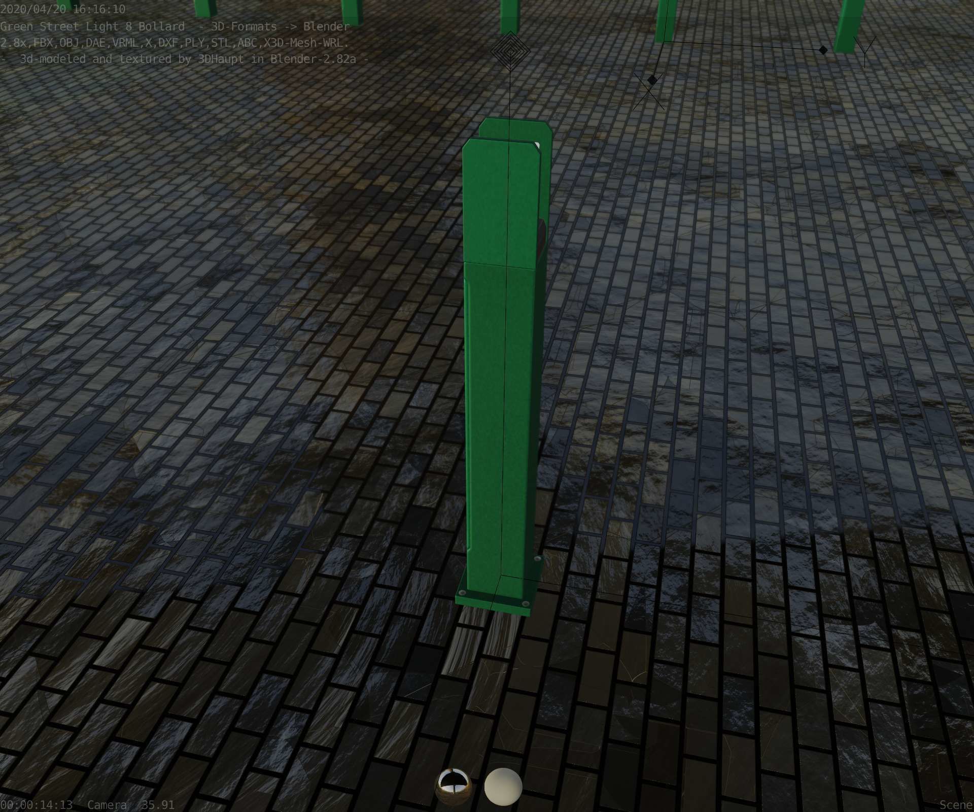 Street Light 8 Bollard 900mm Moss Green Version 1 Low-poly 3D model_49