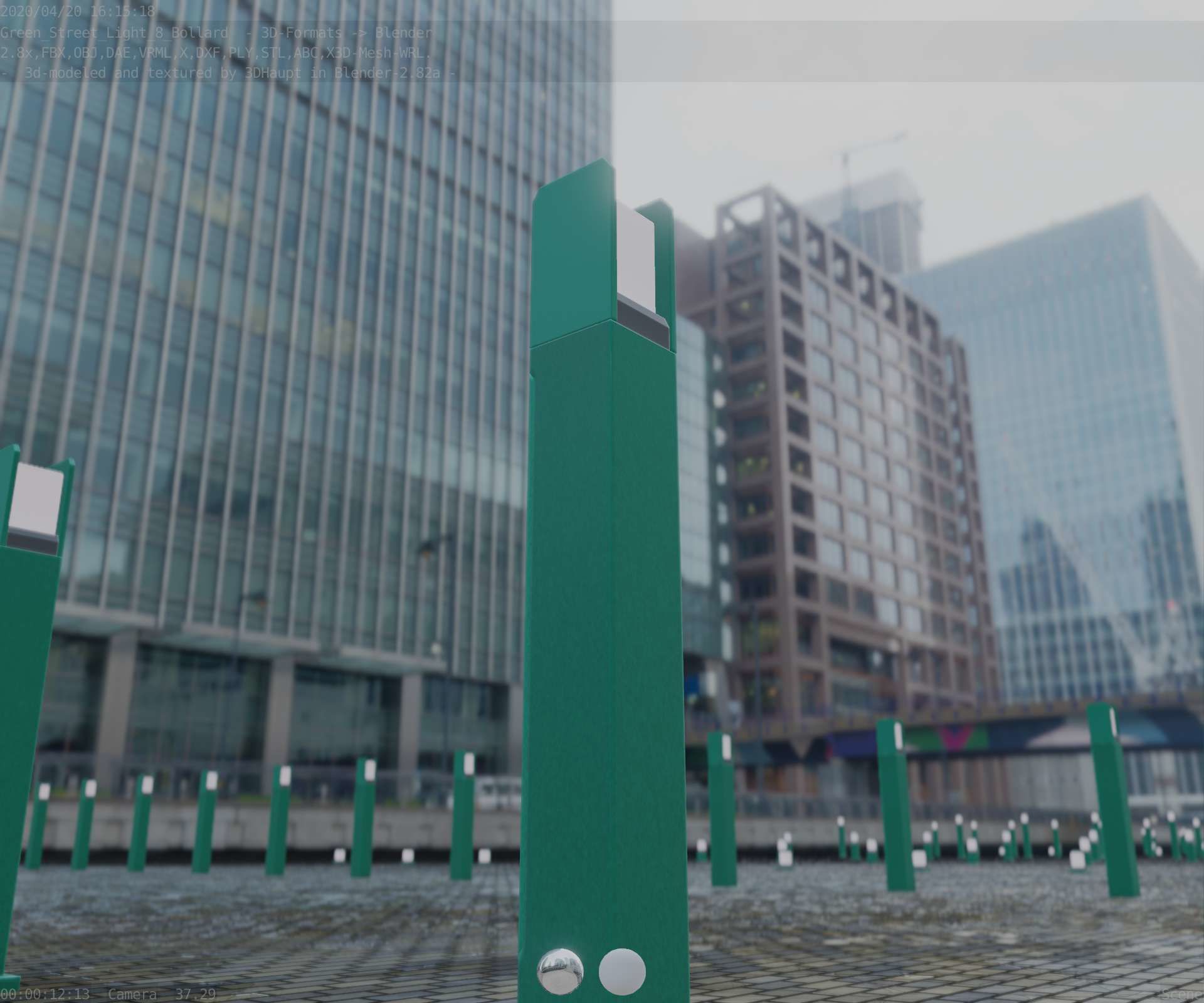 Street Light 8 Bollard 900mm Moss Green Version 1 Low-poly 3D model_5