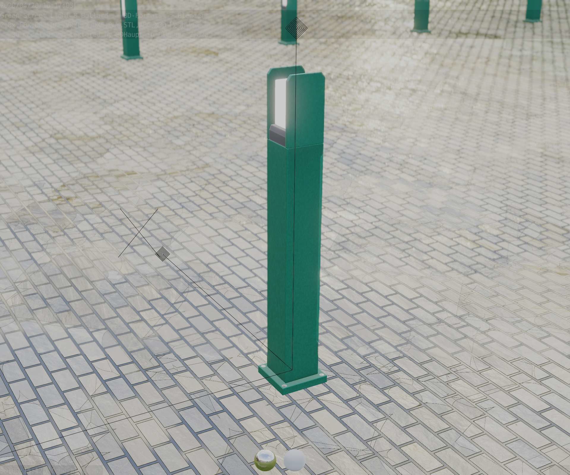 Street Light 8 Bollard 900mm Moss Green Version 1 Low-poly 3D model_72
