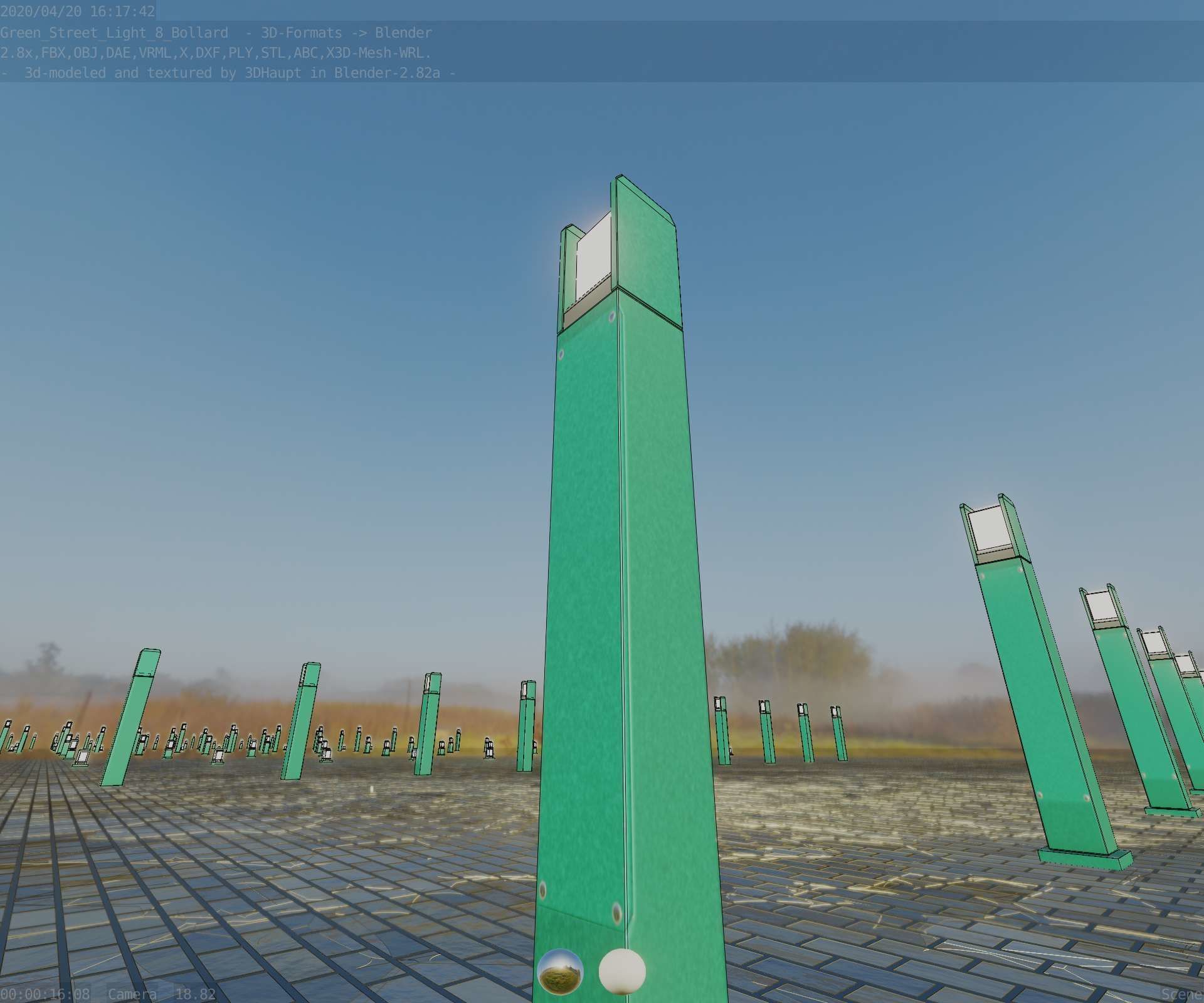 Street Light 8 Bollard 900mm Moss Green Version 1 Low-poly 3D model_92