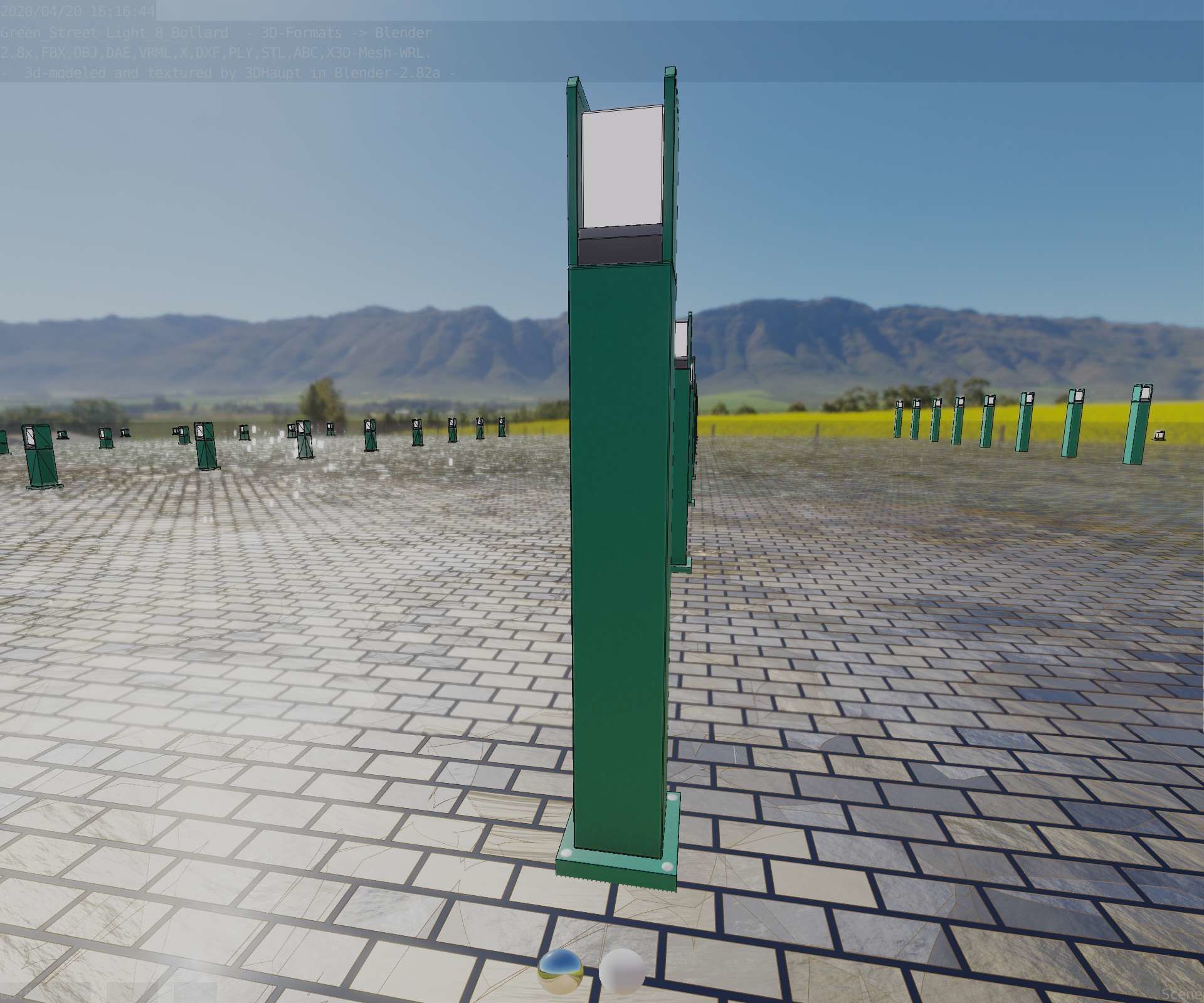 Street Light 8 Bollard 900mm Moss Green Version 1 Low-poly 3D model_64