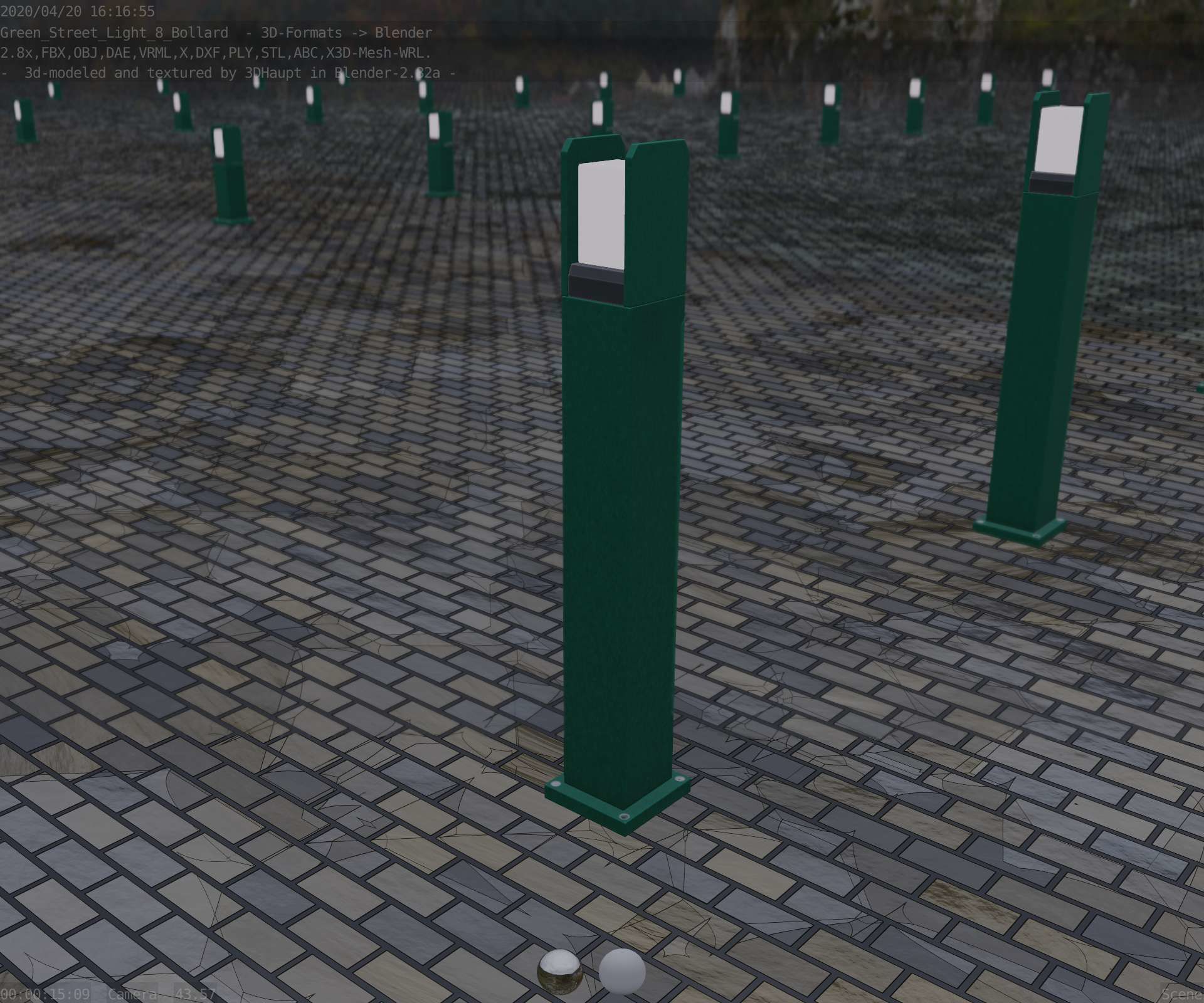 Street Light 8 Bollard 900mm Moss Green Version 1 Low-poly 3D model_69