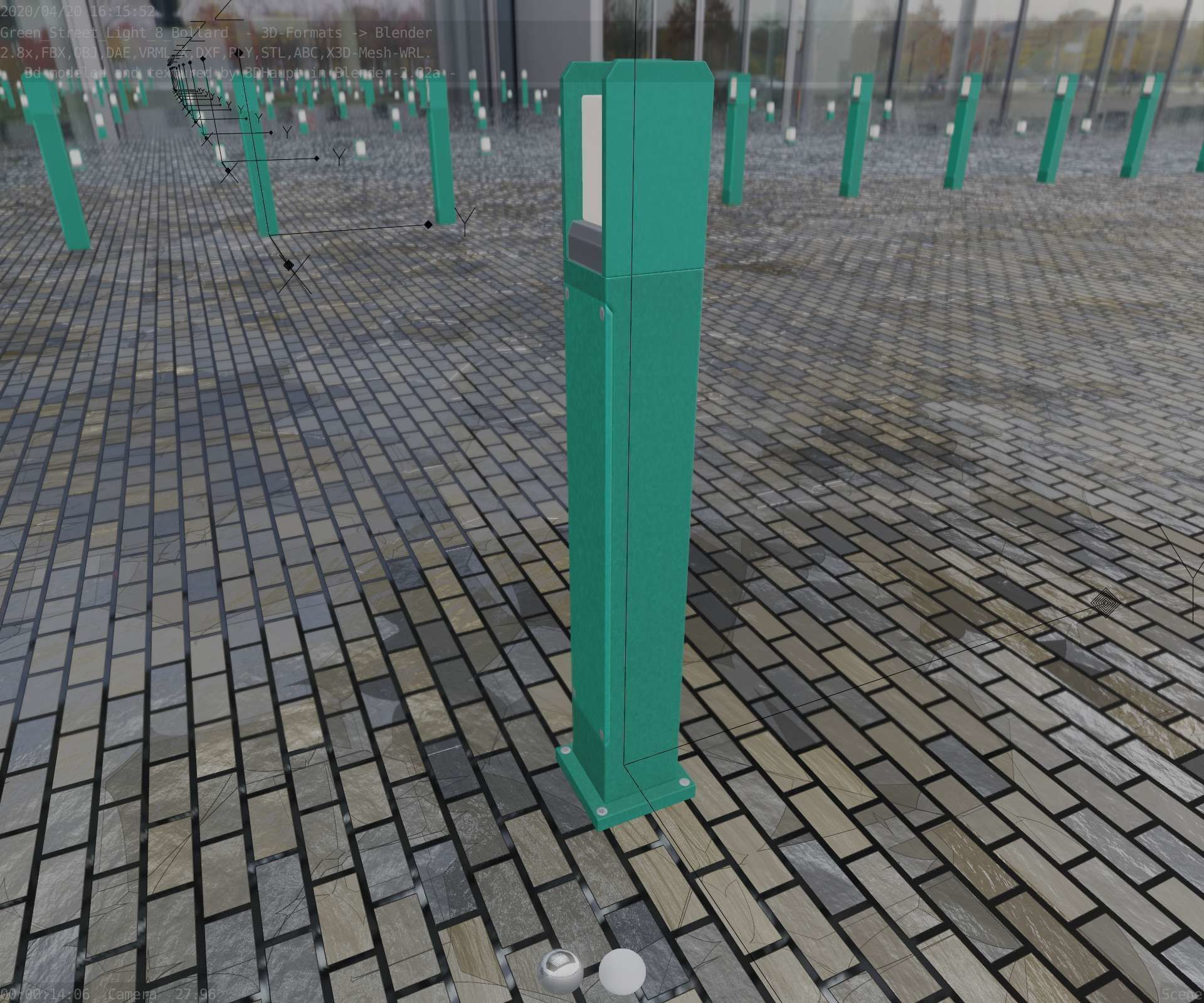 Street Light 8 Bollard 900mm Moss Green Version 1 Low-poly 3D model_42