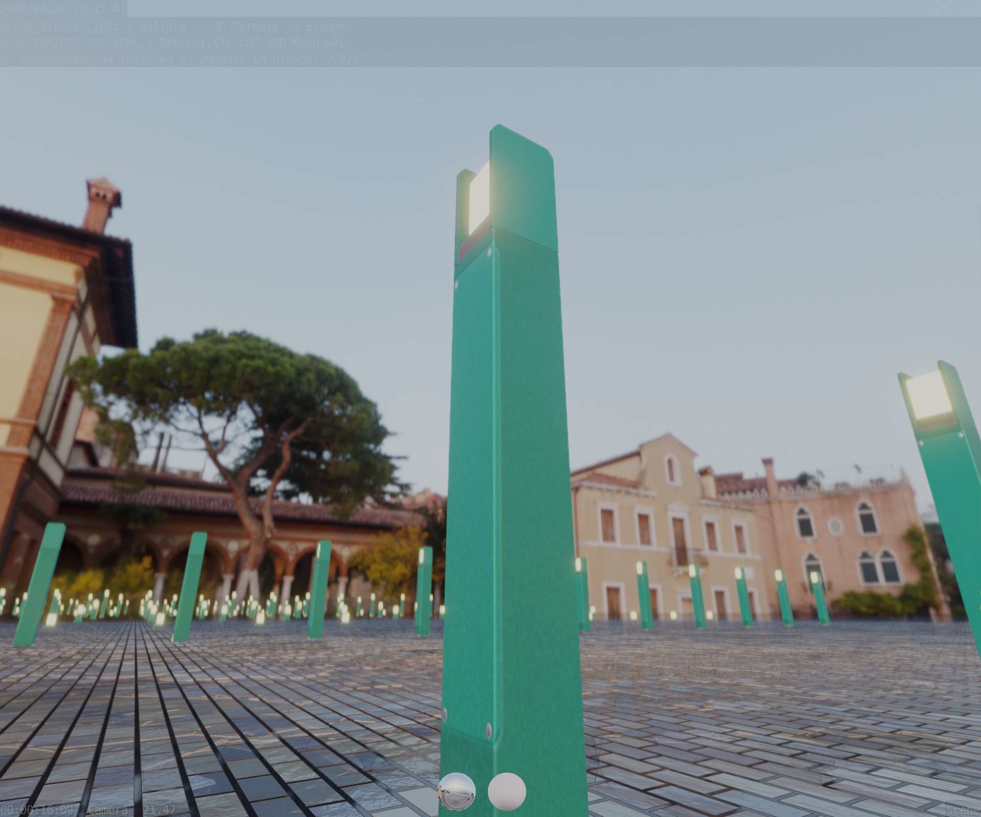 Street Light 8 Bollard 900mm Moss Green Version 1 Low-poly 3D model_93