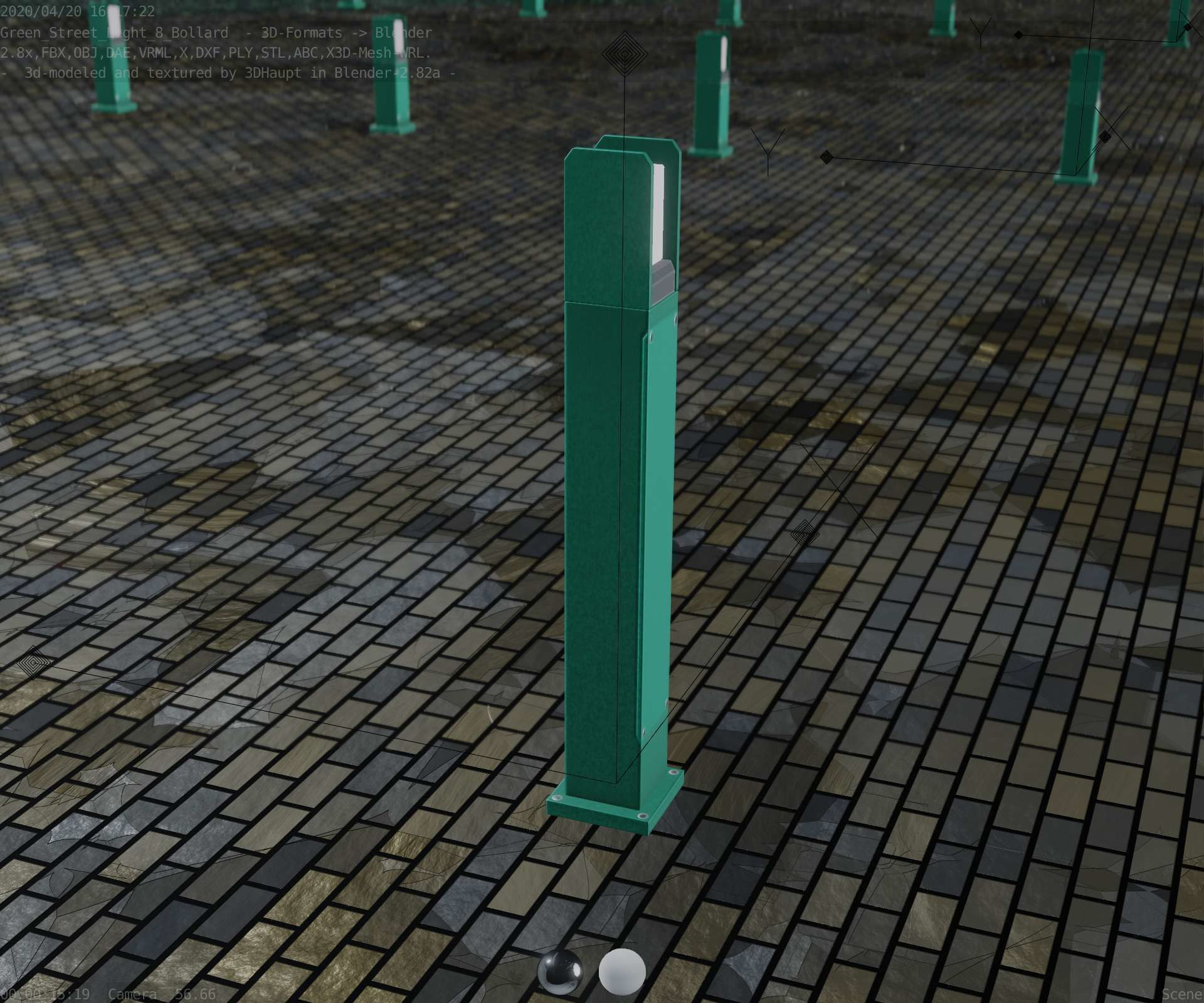 Street Light 8 Bollard 900mm Moss Green Version 1 Low-poly 3D model_79