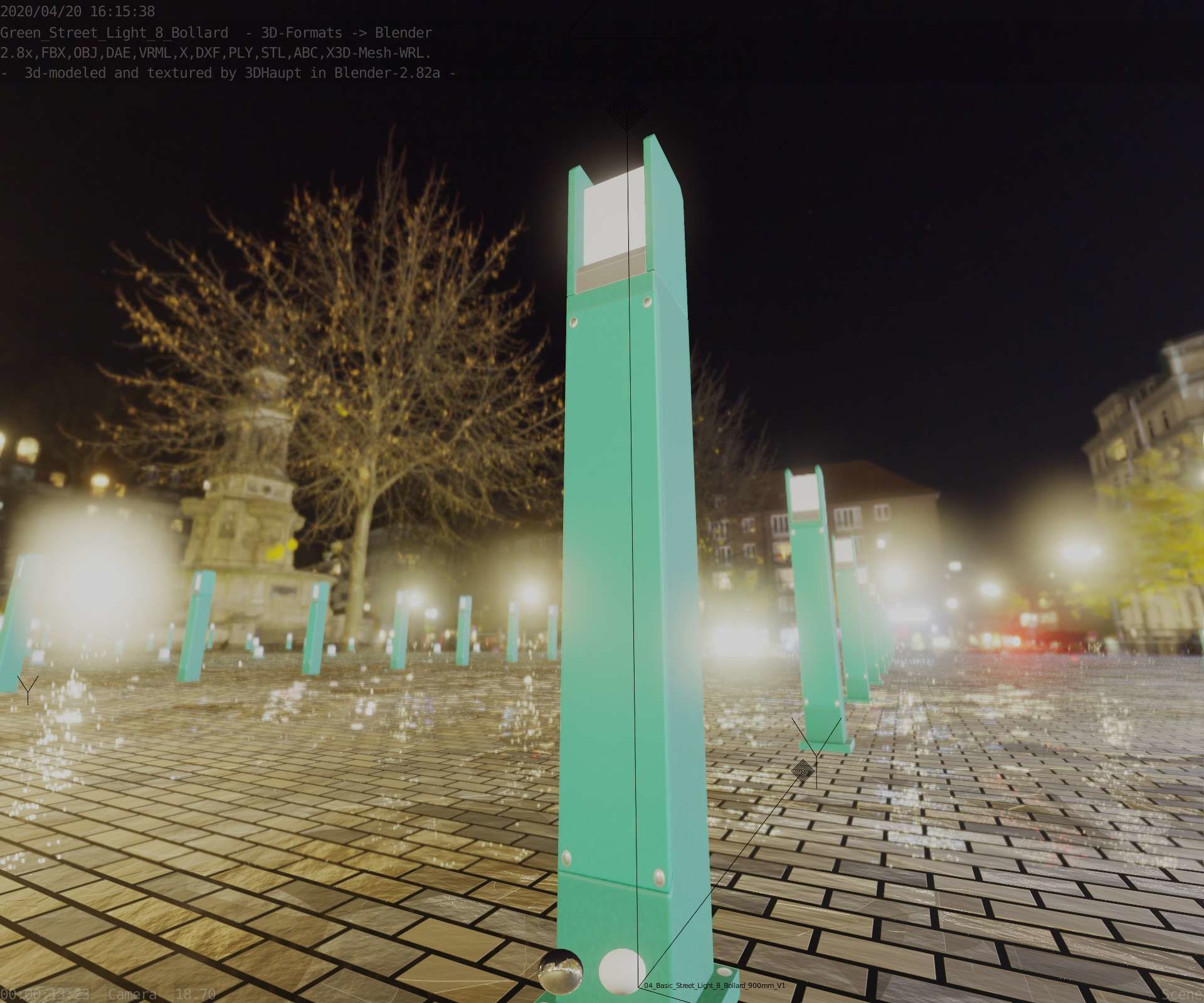 Street Light 8 Bollard 900mm Moss Green Version 1 Low-poly 3D model_35