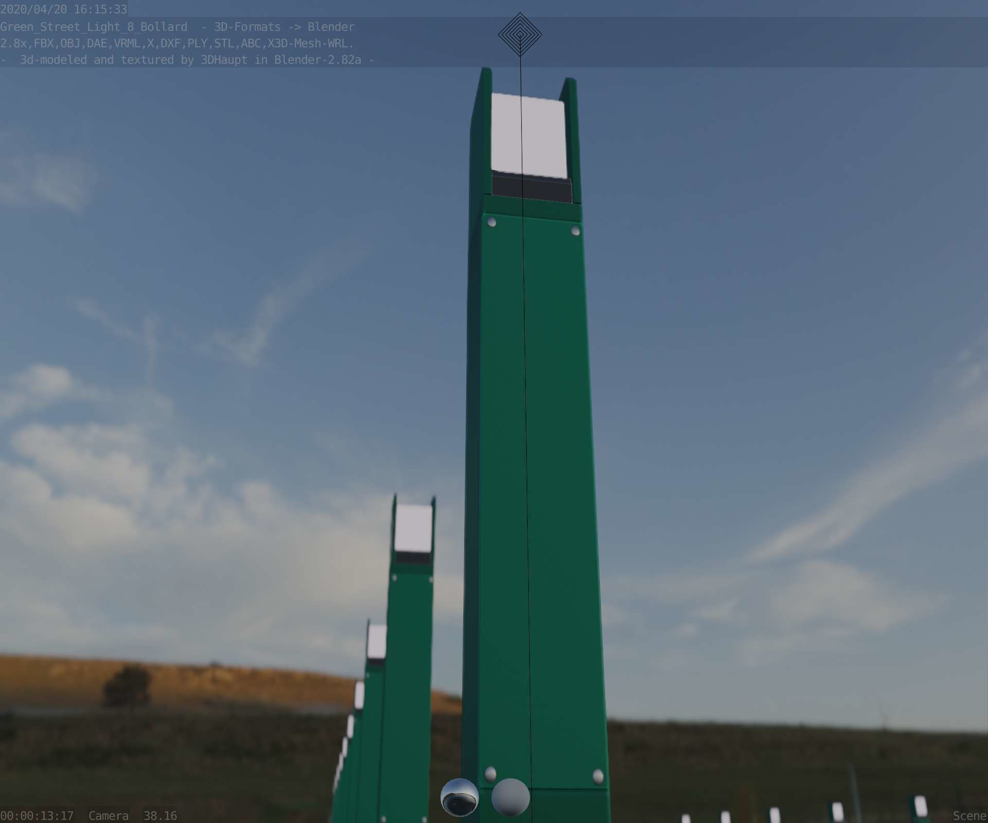 Street Light 8 Bollard 900mm Moss Green Version 1 Low-poly 3D model_29