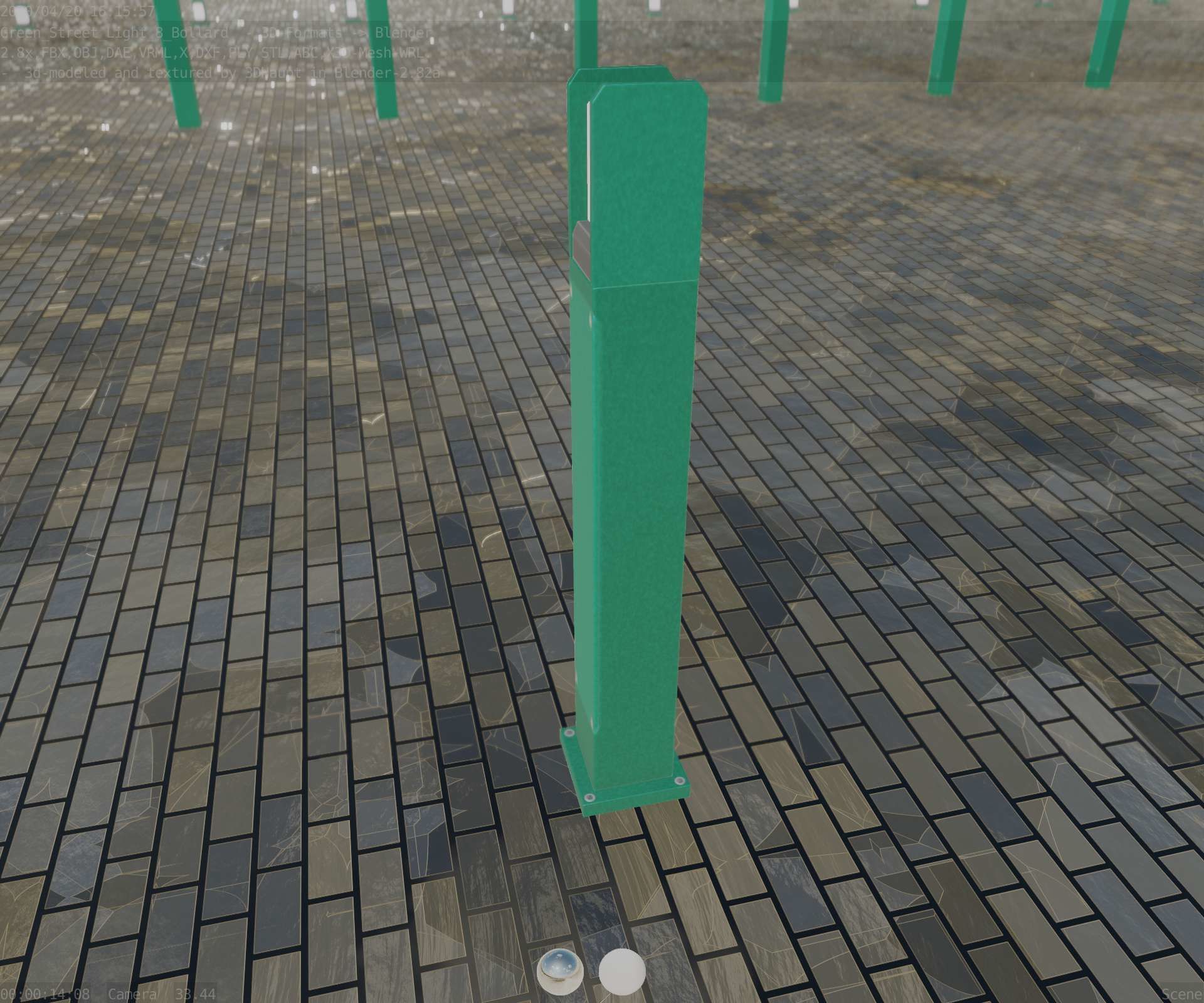 Street Light 8 Bollard 900mm Moss Green Version 1 Low-poly 3D model_44
