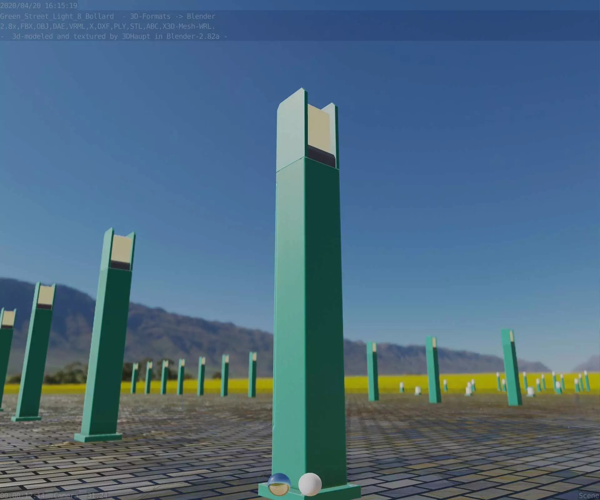 Street Light 8 Bollard 900mm Moss Green Version 1 Low-poly 3D model_0