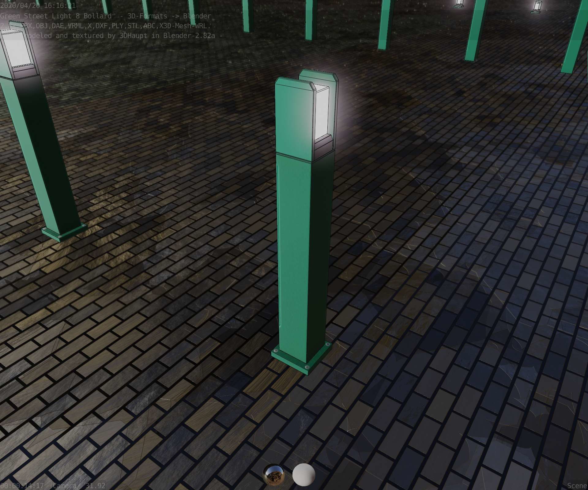 Street Light 8 Bollard 900mm Moss Green Version 1 Low-poly 3D model_53