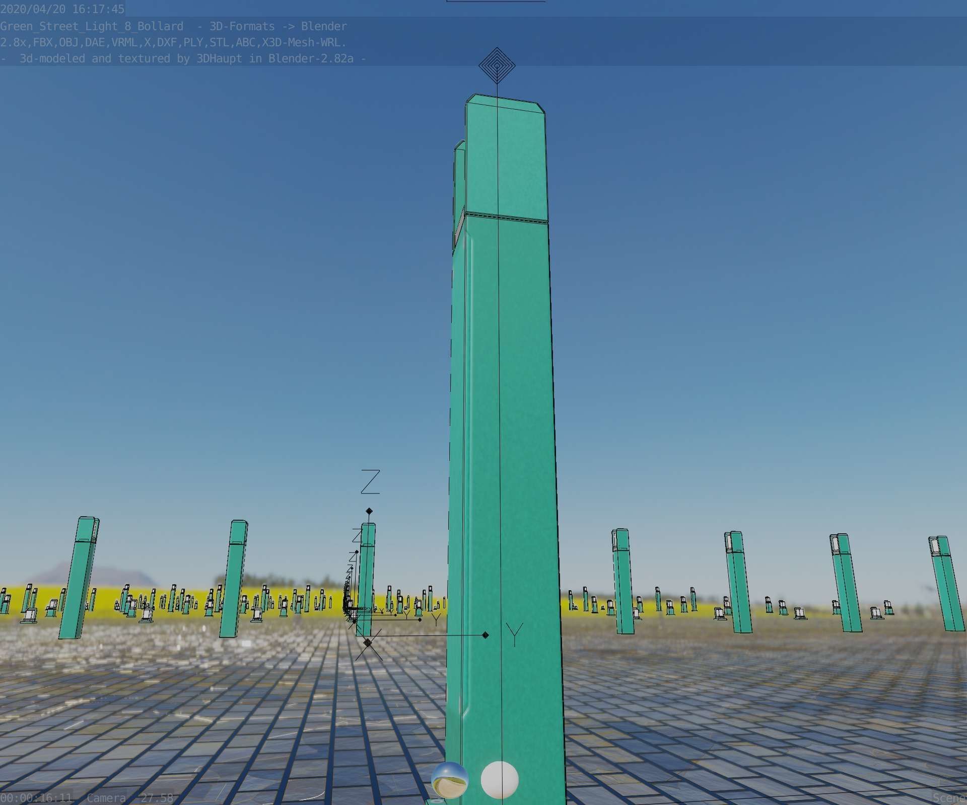 Street Light 8 Bollard 900mm Moss Green Version 1 Low-poly 3D model_95