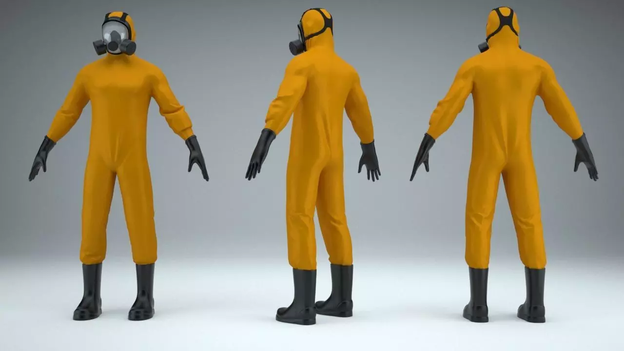 Hazmat man in gas mask 3D model