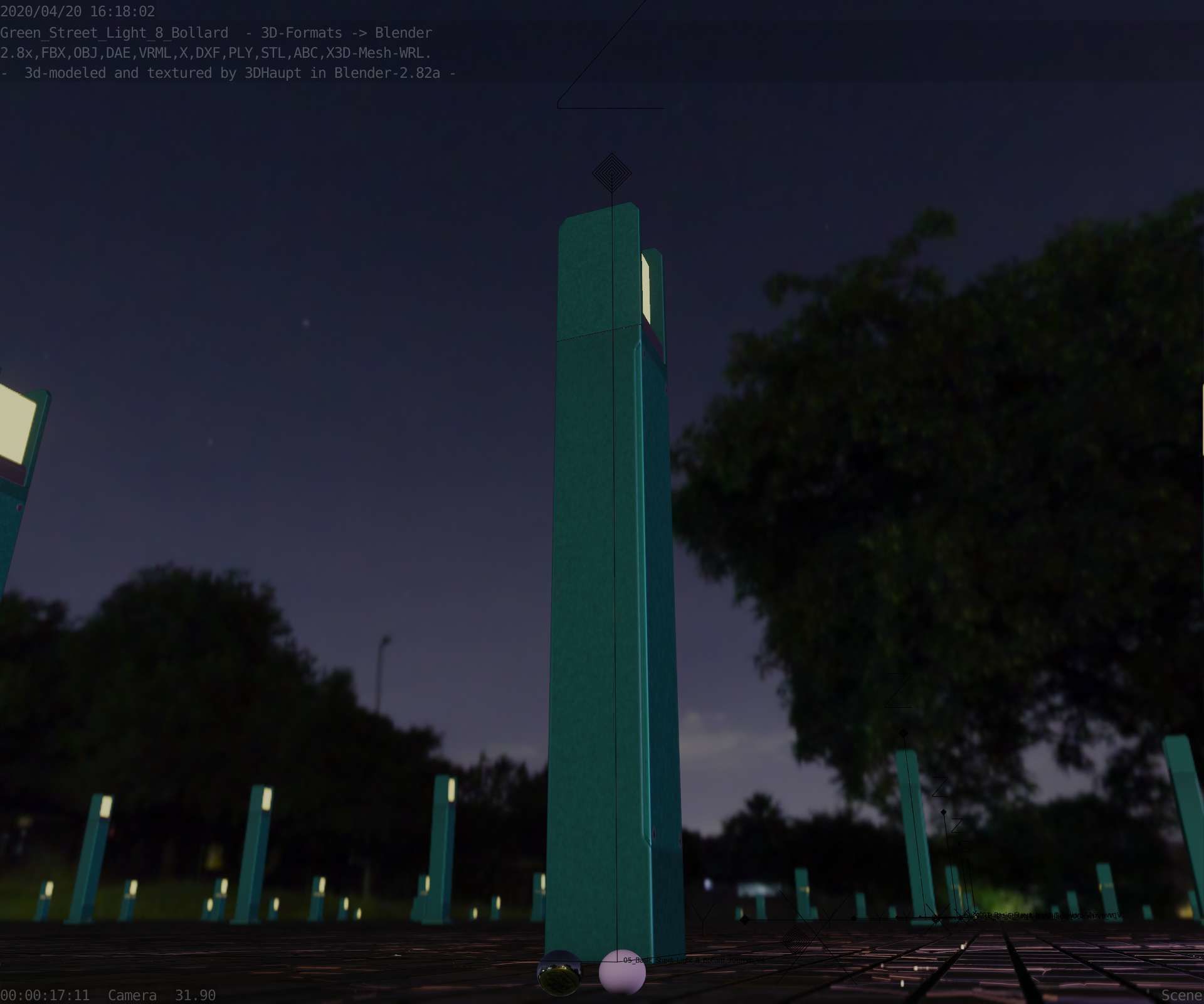 Street Light 8 Bollard 900mm Moss Green Version 4 Low-poly 3D model_20
