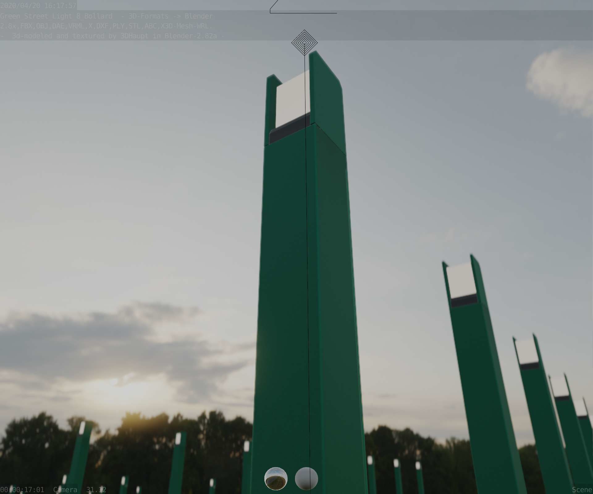 Street Light 8 Bollard 900mm Moss Green Version 4 Low-poly 3D model_10