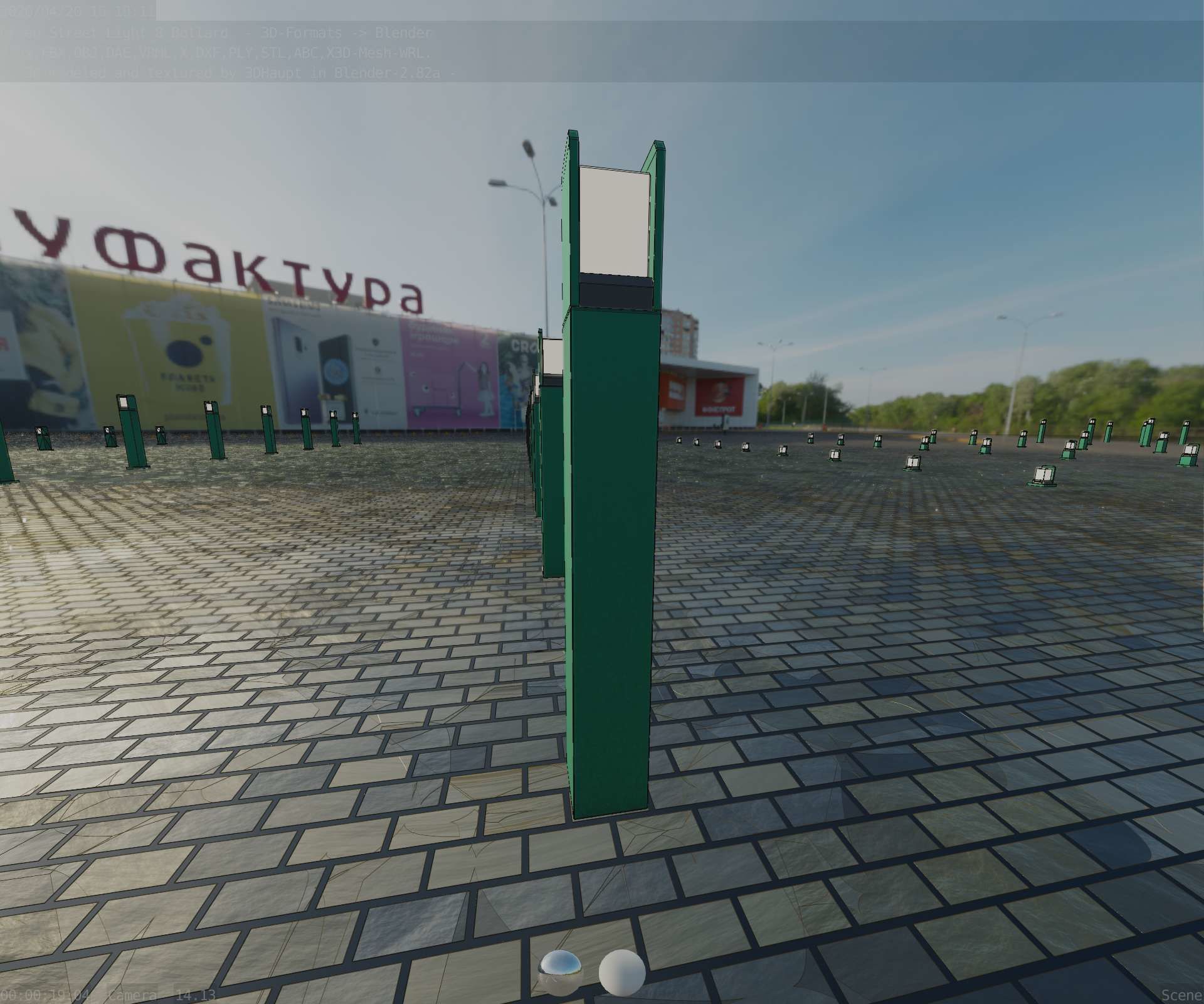 Street Light 8 Bollard 900mm Moss Green Version 4 Low-poly 3D model_60
