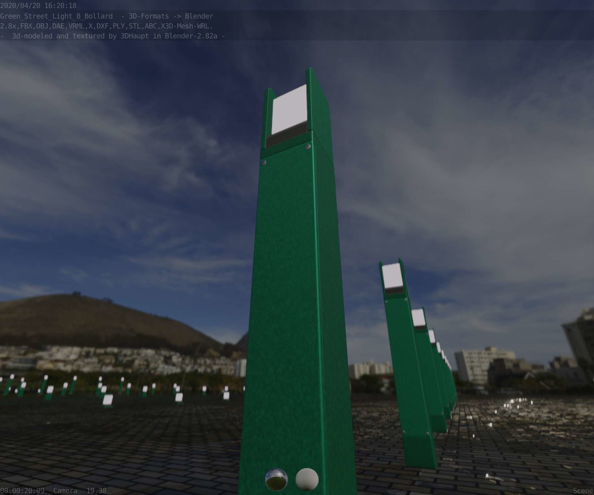 Street Light 8 Bollard 900mm Moss Green Version 4 Low-poly 3D model_89