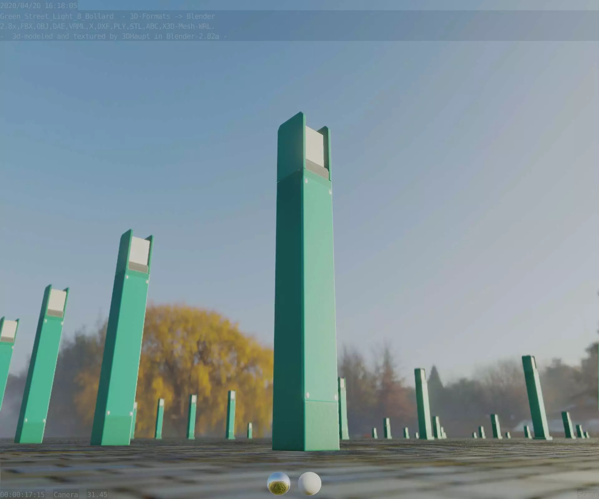 Street Light 8 Bollard 900mm Moss Green Version 4 Low-poly 3D model_0