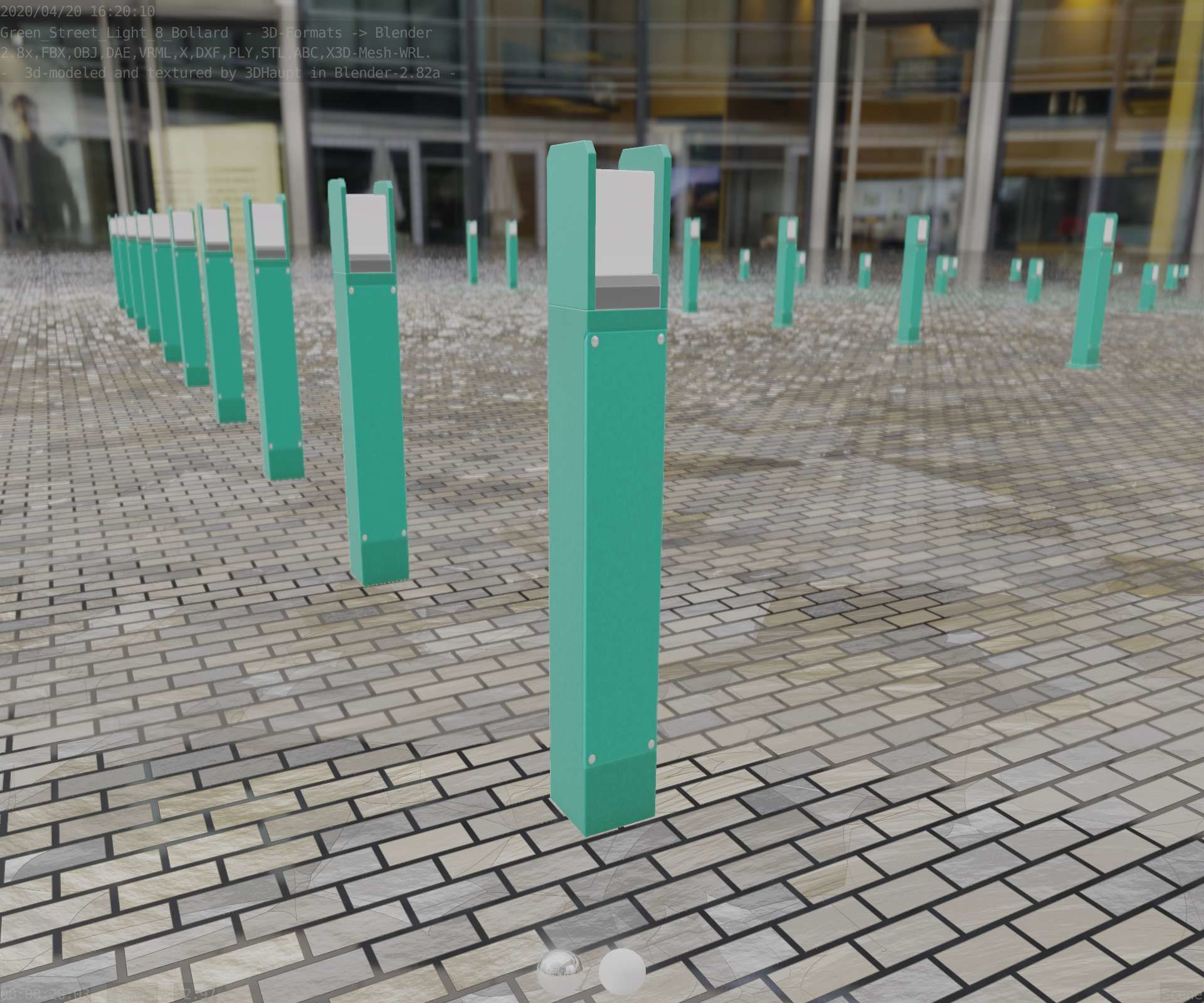 Street Light 8 Bollard 900mm Moss Green Version 4 Low-poly 3D model_83