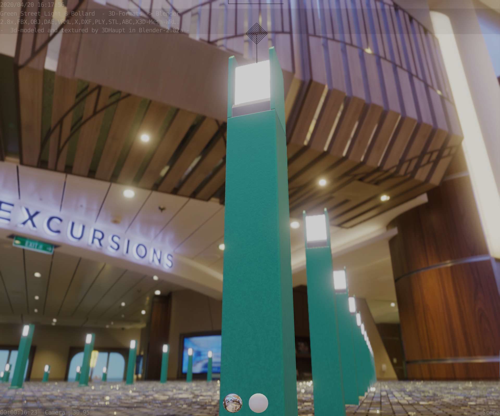 Street Light 8 Bollard 900mm Moss Green Version 4 Low-poly 3D model_8