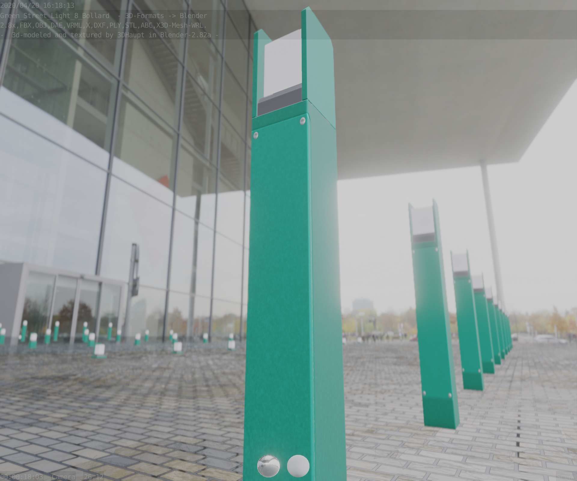 Street Light 8 Bollard 900mm Moss Green Version 4 Low-poly 3D model_35