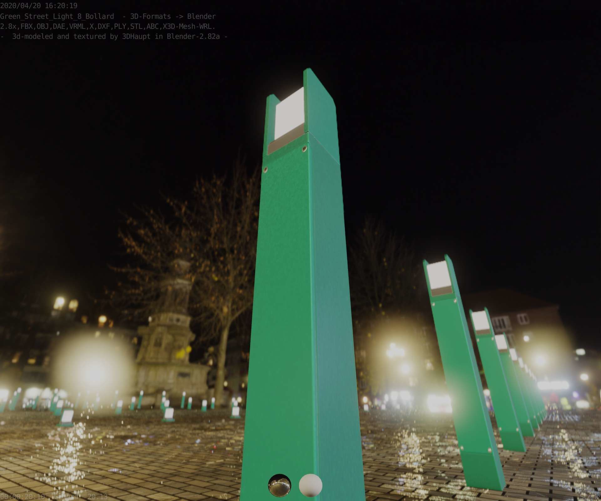 Street Light 8 Bollard 900mm Moss Green Version 4 Low-poly 3D model_90