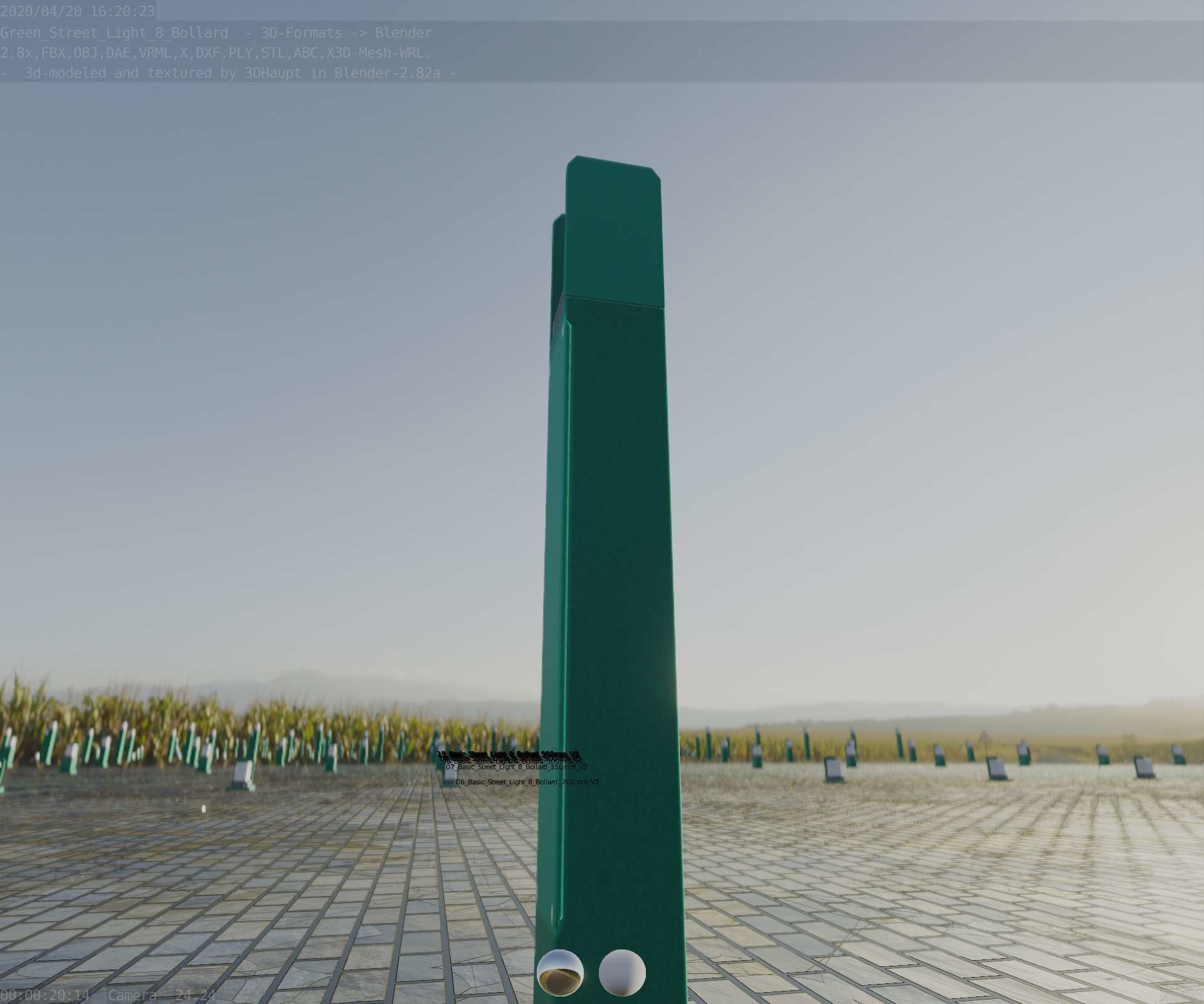 Street Light 8 Bollard 900mm Moss Green Version 4 Low-poly 3D model_94