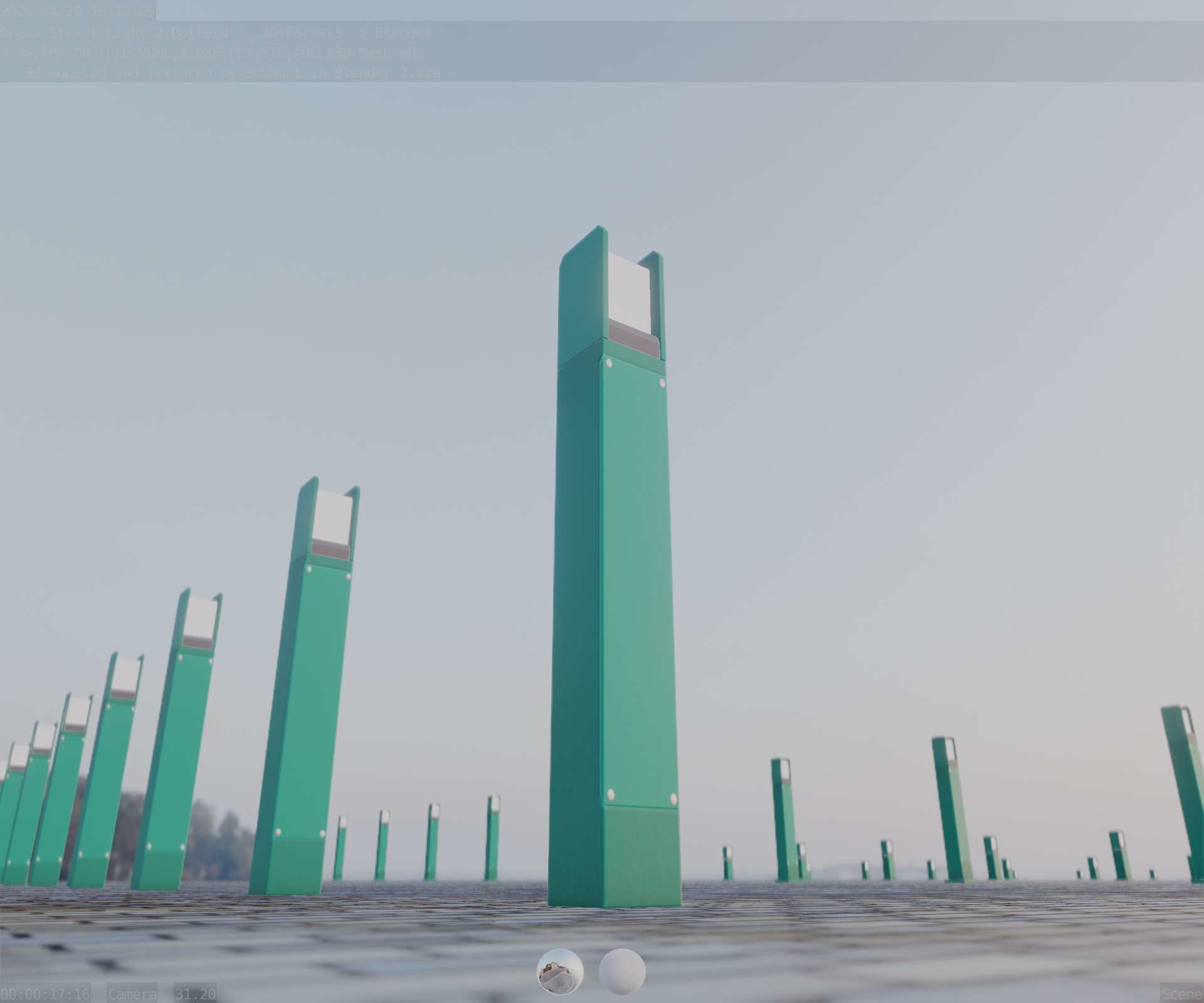 Street Light 8 Bollard 900mm Moss Green Version 4 Low-poly 3D model_24