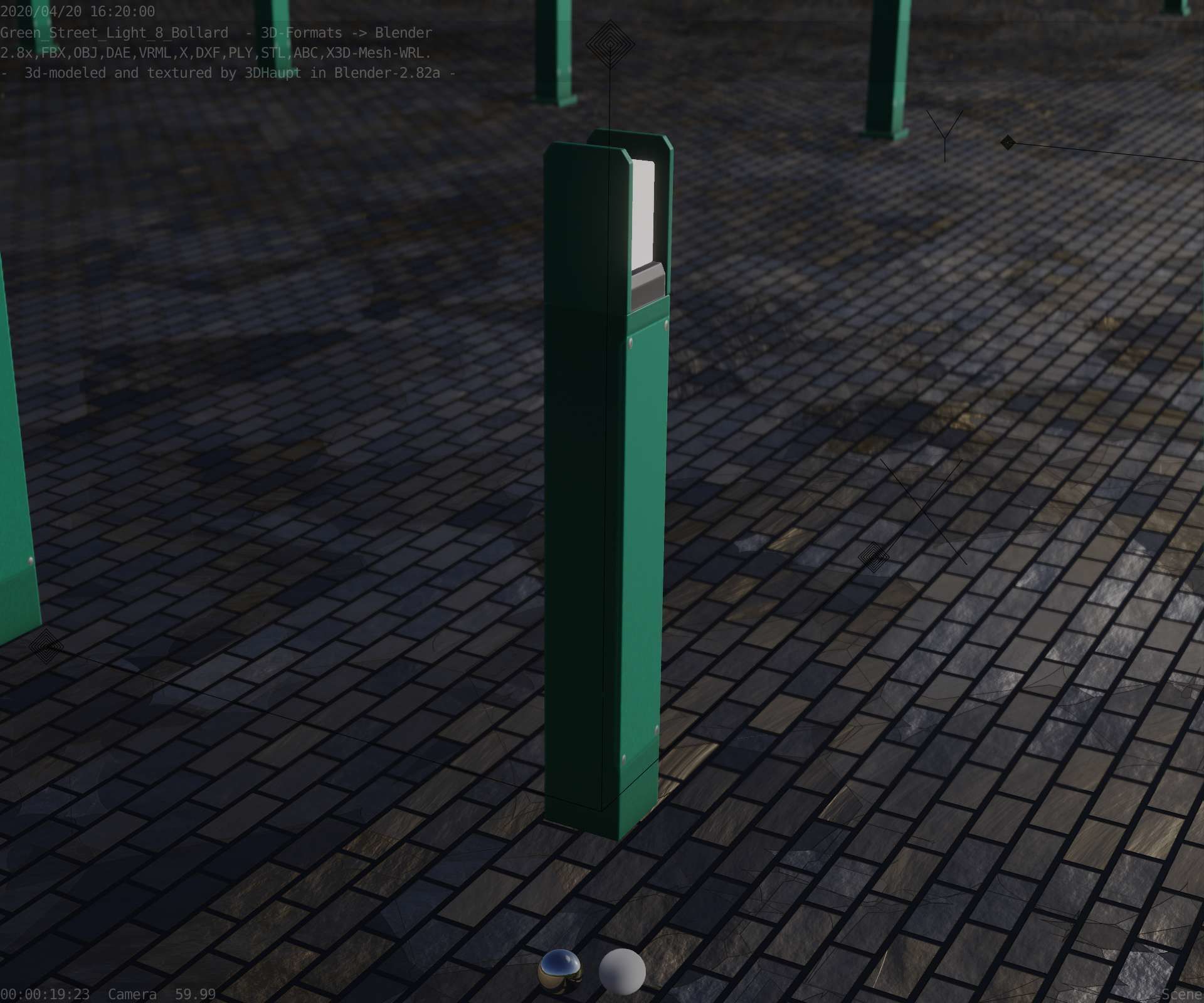 Street Light 8 Bollard 900mm Moss Green Version 4 Low-poly 3D model_79